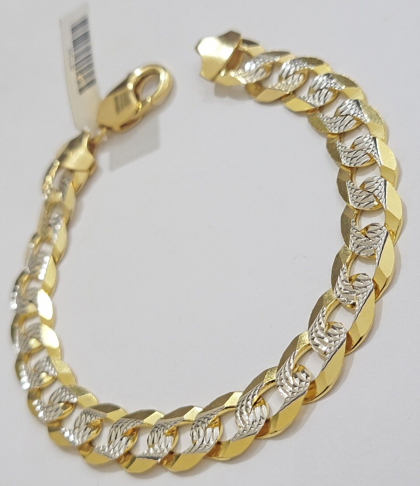 Real 14k Yellow Gold Bracelet Mens Diamond Cut Solid Cuban Curb Link 10mm 9 Inch