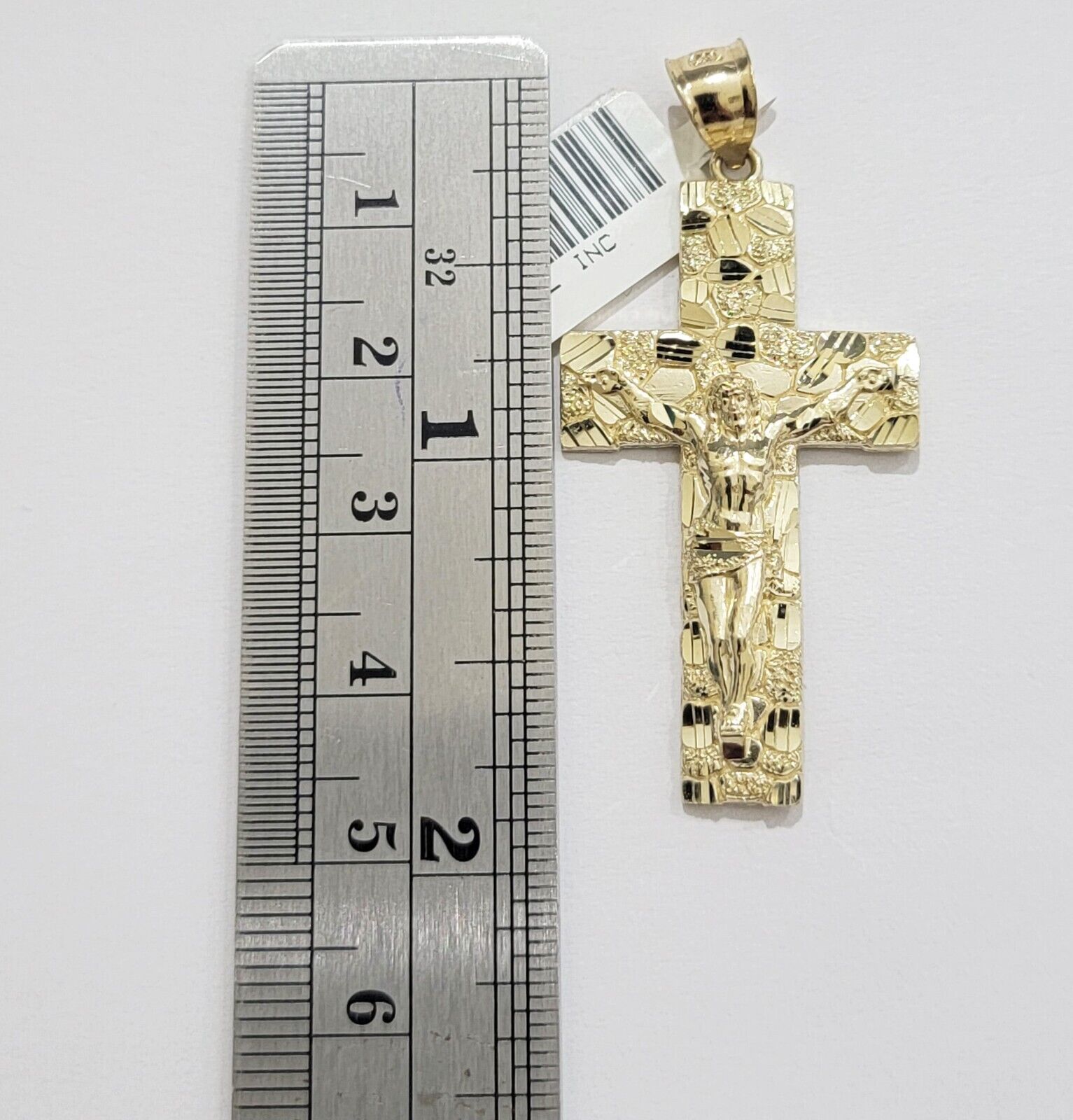 Real 10k Yellow Gold Cross Charm Pendant Nugget Jesus Crucifix 10KT Men Women