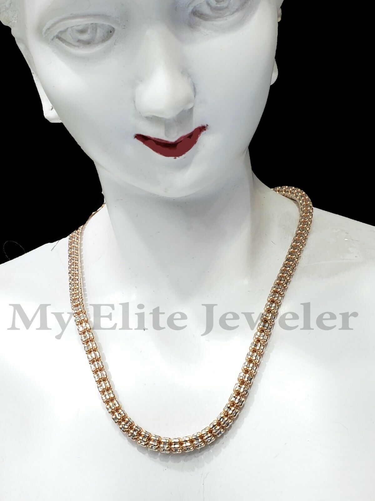 Gold Ladies Necklace 18 Inch 10k Rose Gold Tennis Chain Diamond Cut 100% GENUINE