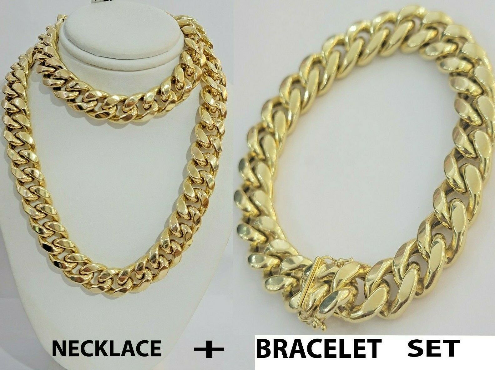 REAL 10k Gold Chain Bracelet Set Miami Cuban Link Mens 13mm 28" Necklace 8" Brac
