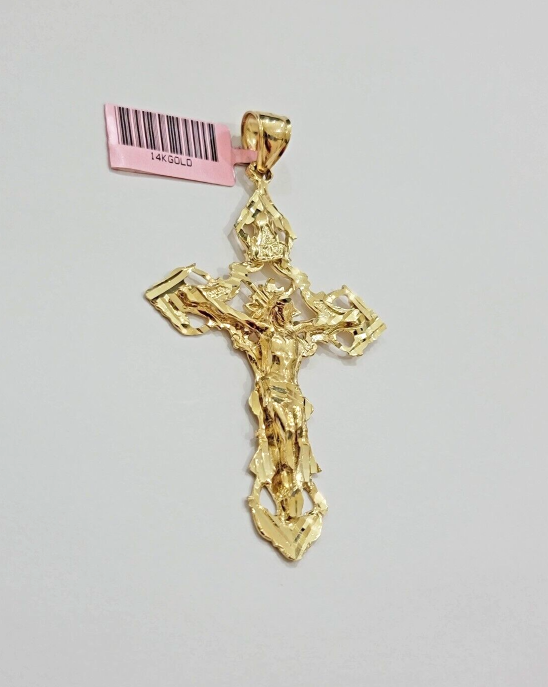 14k Yellow Gold Jesus Cross Charm Pendant 3 Inches Crucifix Chain Necklace SALE