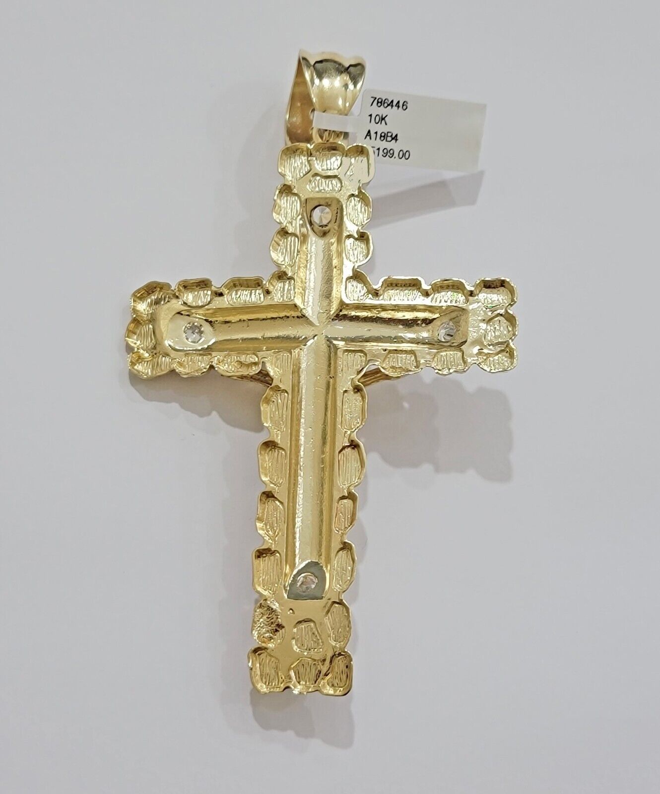 10k Yellow Gold Jesus Cross Charm pendant 4" Inch Mens With Stone, Real 10kt for Sale