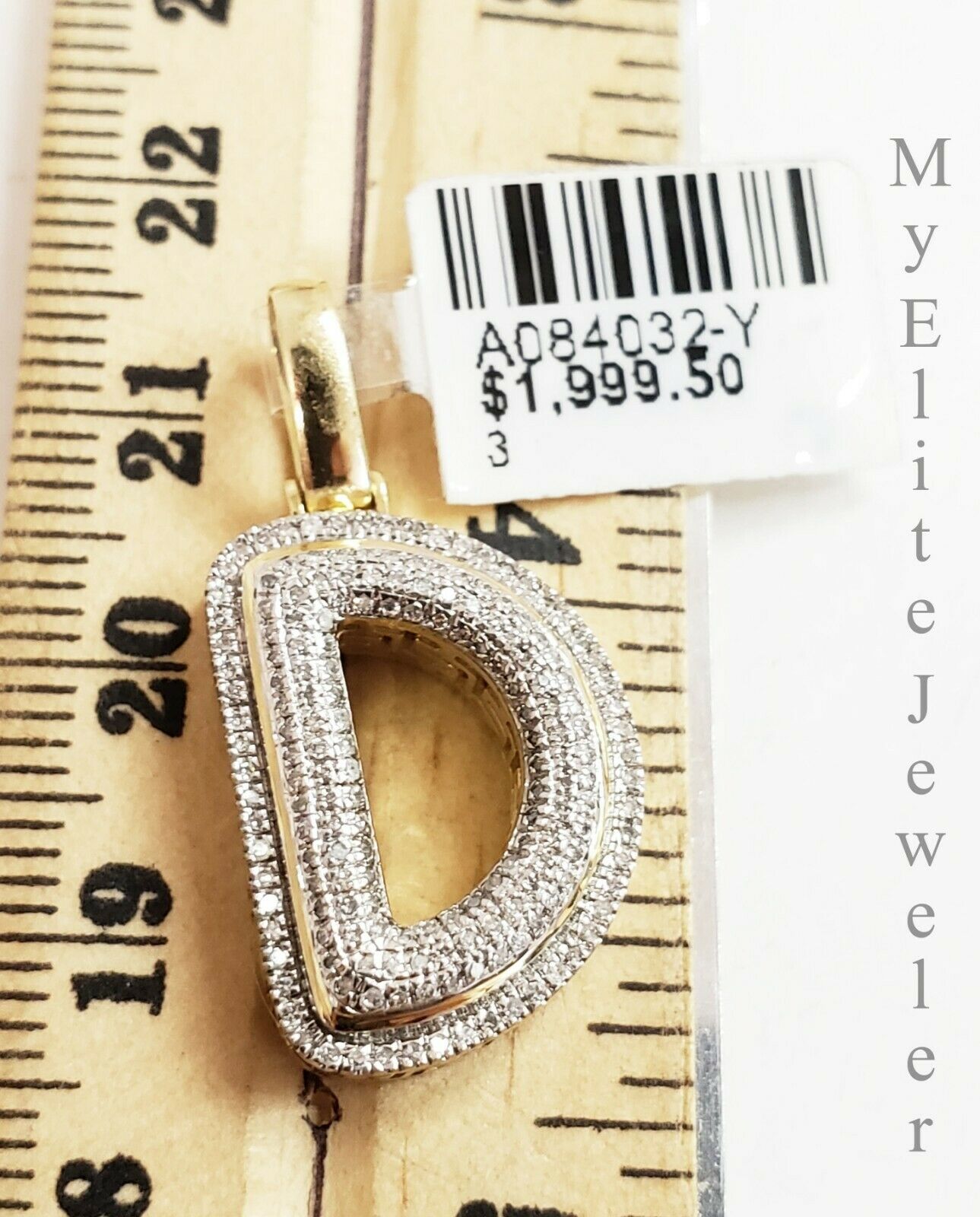 Solid 10K Yellow Gold Real Diamond Initial Pendant Letter A to Z Bubble Design