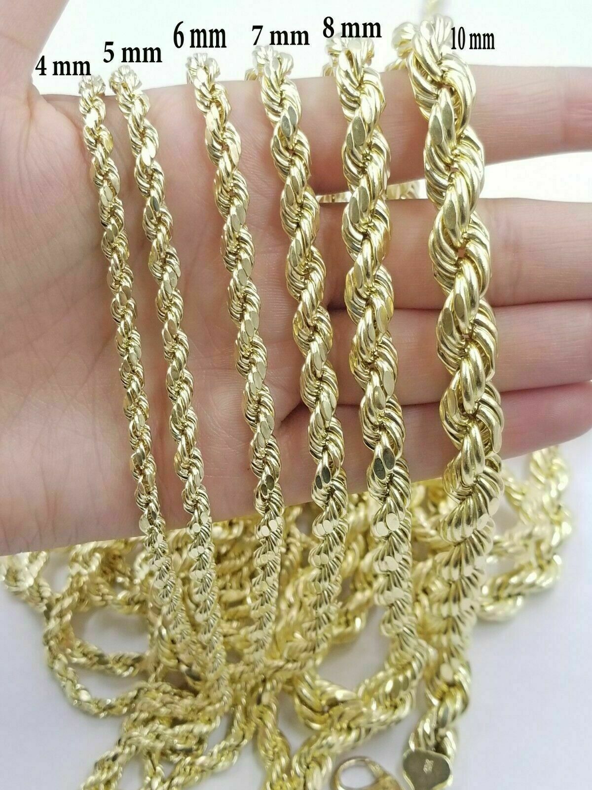 10k Yellow Gold Rope Chain Necklace 18"-30" Men Women 4mm-10mm Real Gold Hollow