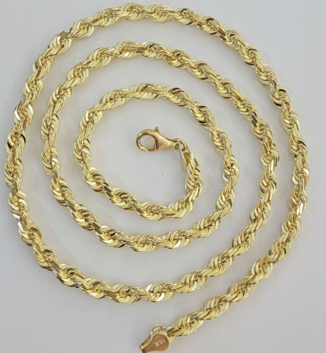 Rope Chain Necklace 5mm REAL 10kt Yellow Gold Solid link Diamond Cuts 22