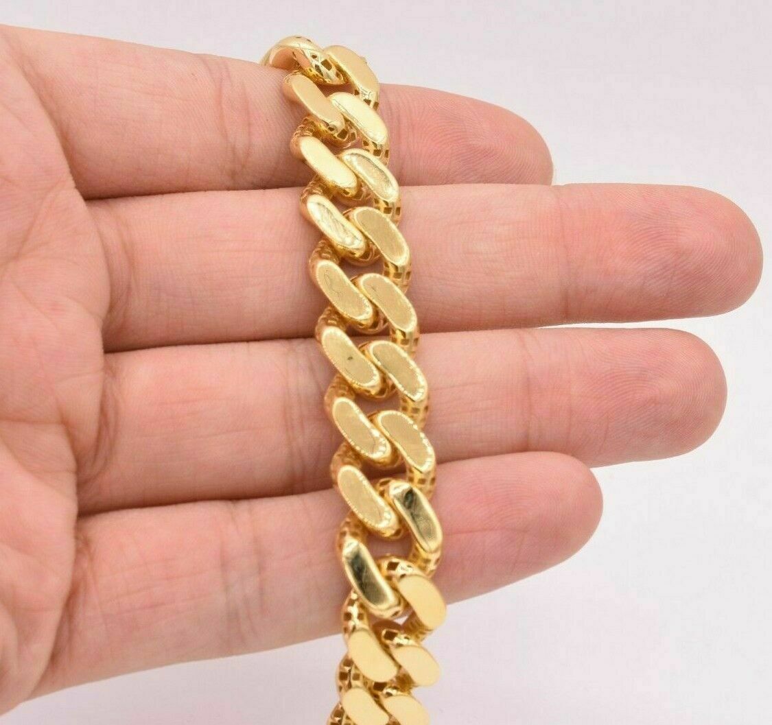 13mm Cuban Royal Link Diamond Cut Bracelet Real 10K Yellow White Gold Real 10 KT