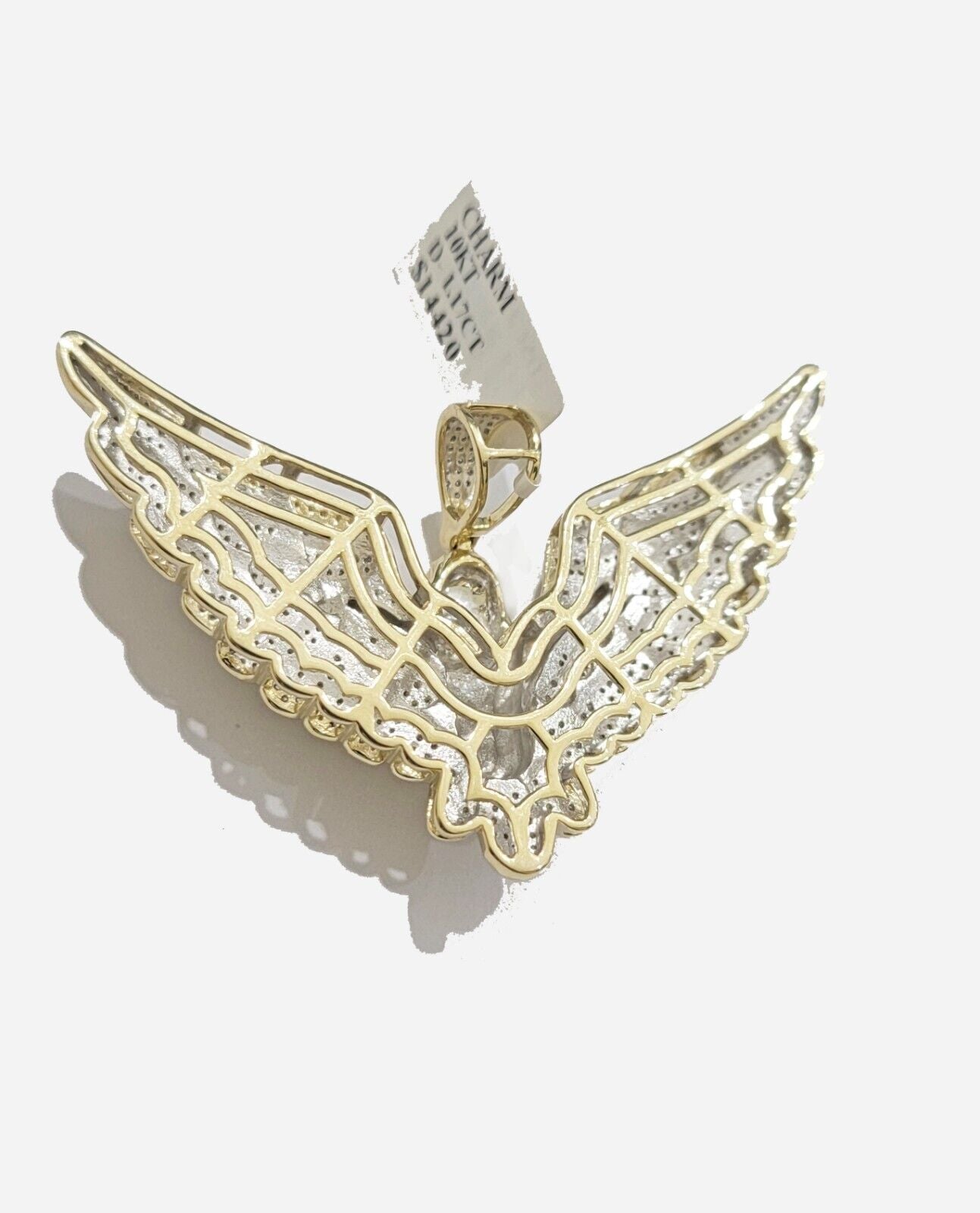 Real Gold Diamond Angel Wing Charm Pendant 10k yellow Gold 1.17 CT Mens 1.5 Inch