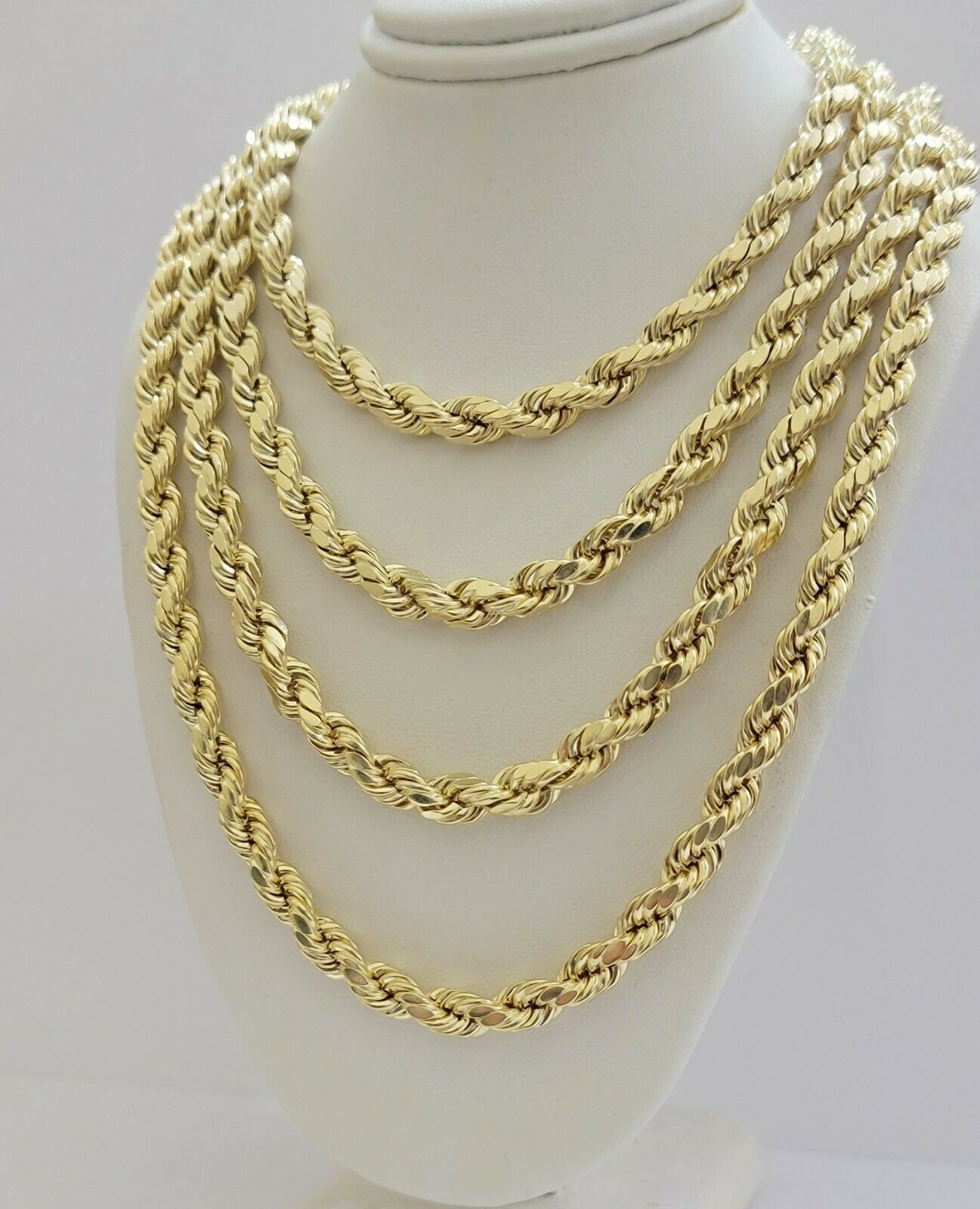 Real Gold 10K Rope Necklace Men' Chain 7mm 18-30 inch Yellow Gold Diamond Cuts 24 inch
