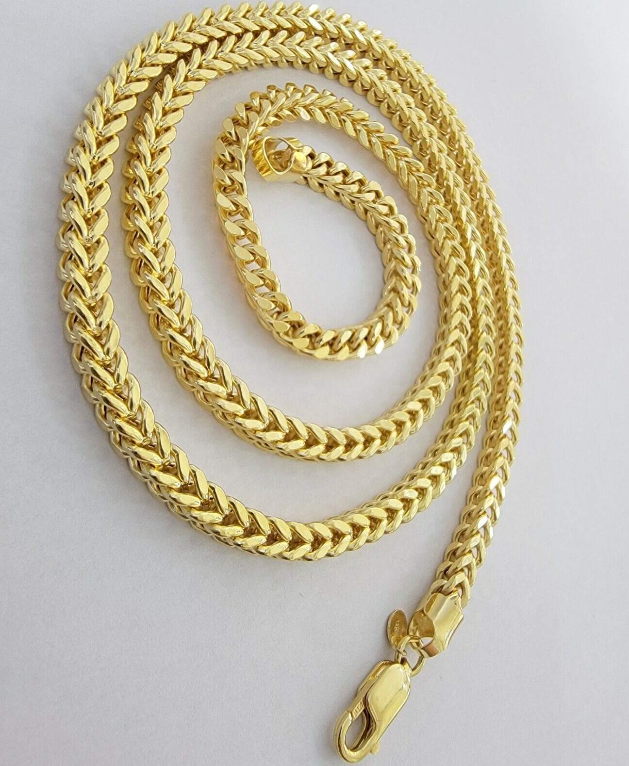 Real 14k Gold Necklace Franco Chain 4mm 22 Inch Diamond Cut Mens 14k Yellow Gold