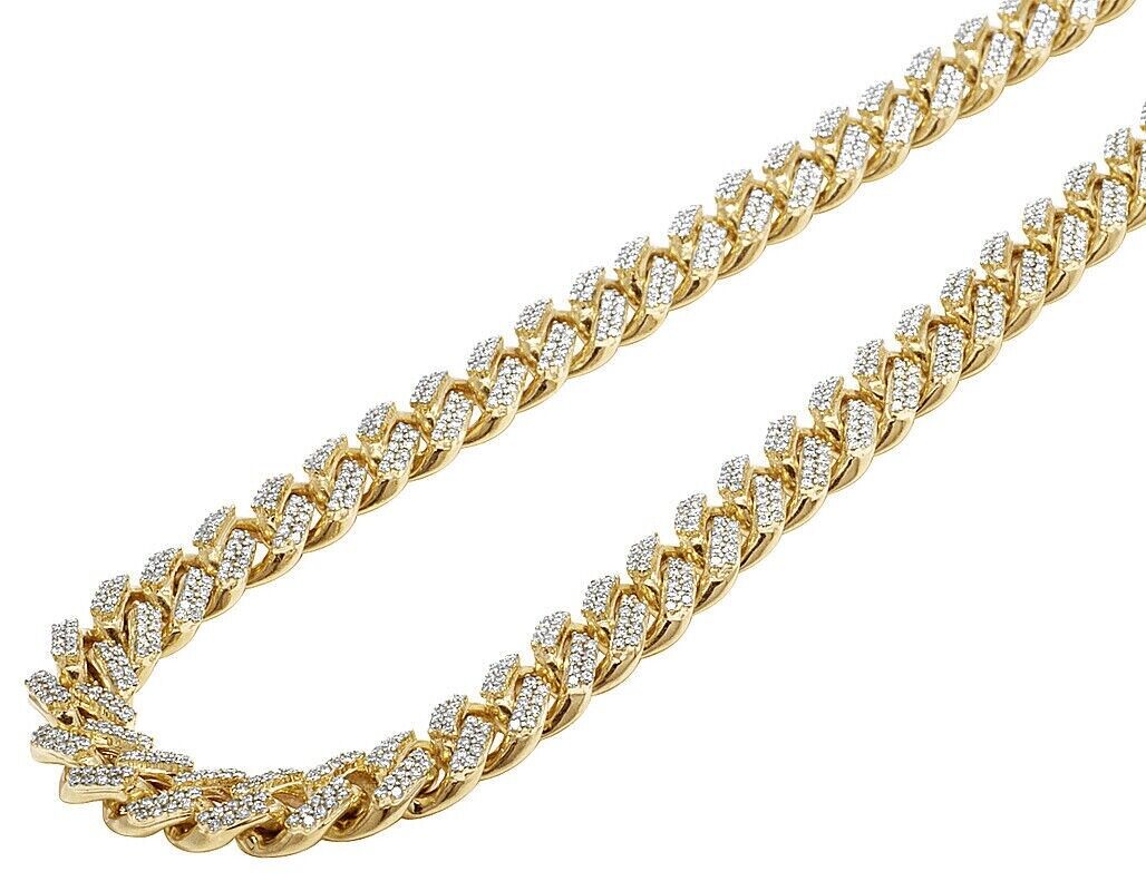 REAL 10k Gold Diamond Necklace Chain Miami cuban Link Tennis 22" 11mm 16CT SOLID