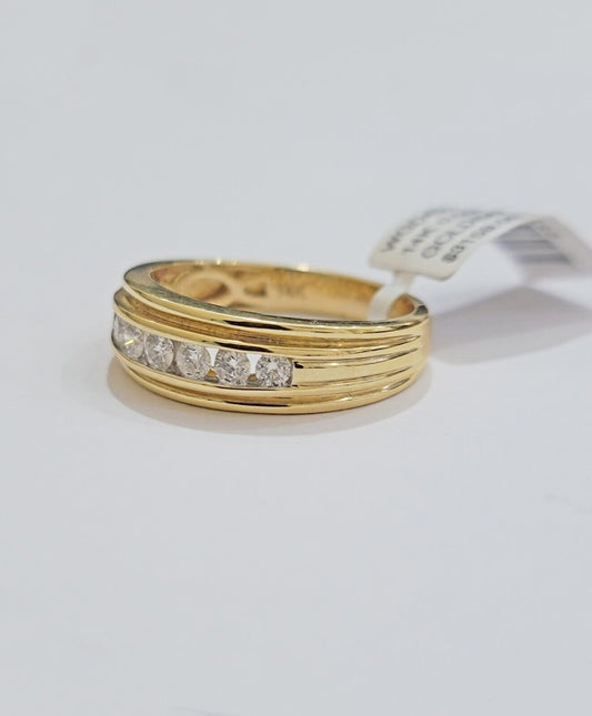 Real 14k Yellow Diamond Ring Mens Band 1/2Ct Round Cut Wedding Engagement Size10