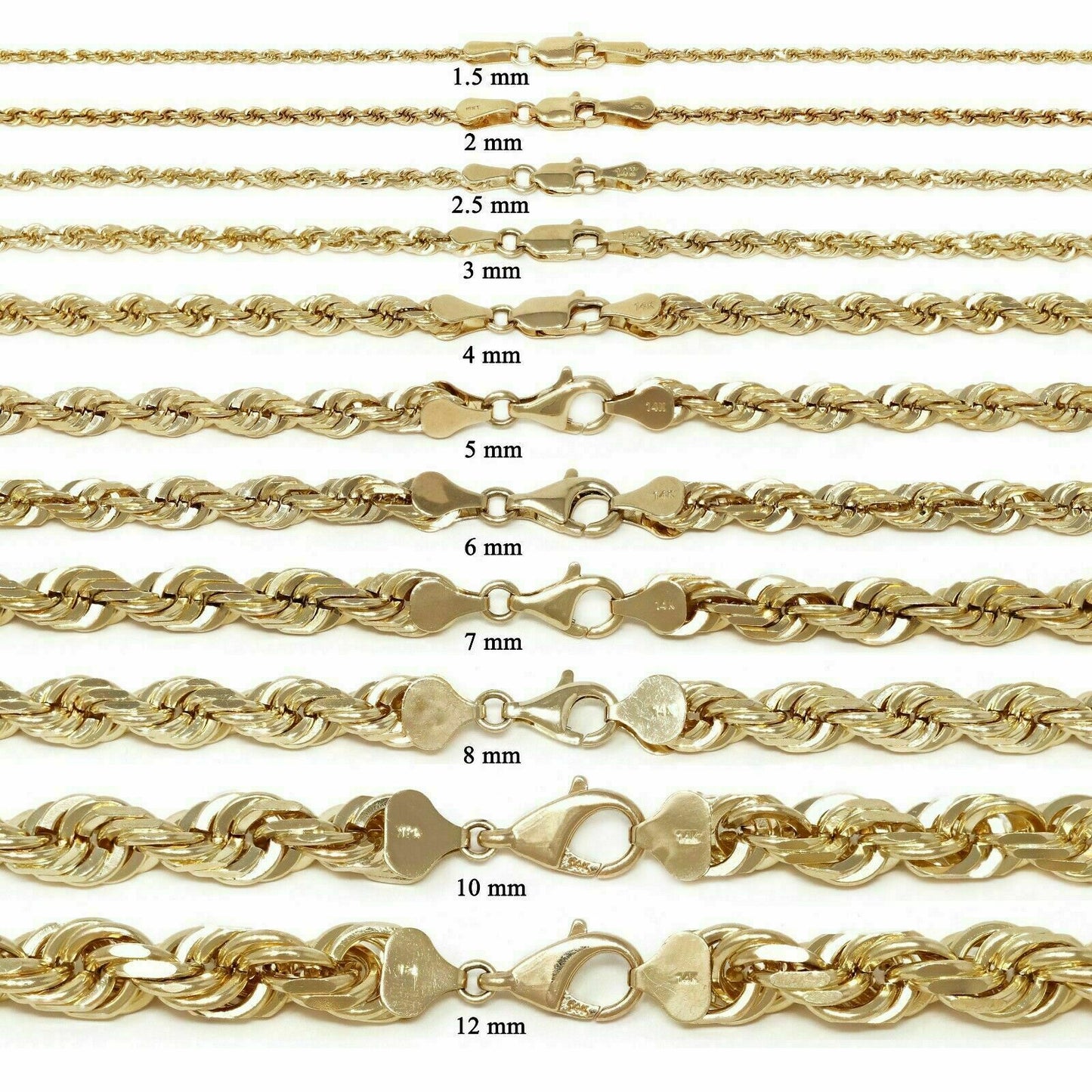 Real 14k Gold Rope Chain 2.5mm Ladies Necklace SOLID 14KT Yellow Gold 16" 18" 20