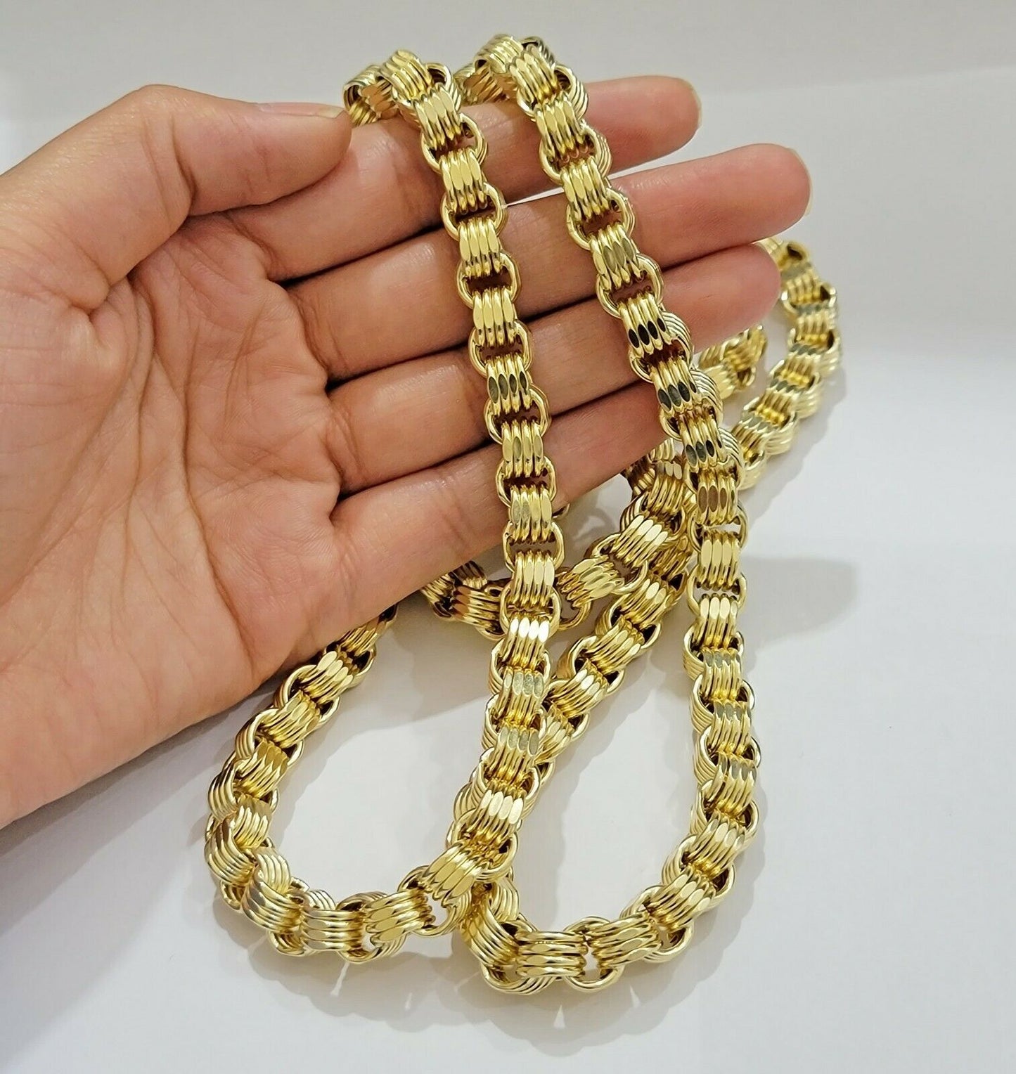 Real 10k Gold Byzantine Chain Necklace 8mm 22" 24" 26" 28" 30" 10kt Yellow Gold