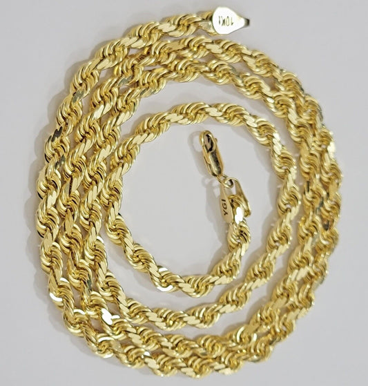 6mm Rope Chain Necklace 10k Yellow Gold Solid 24" Dimond Cut GURANTEED REAL GOLD