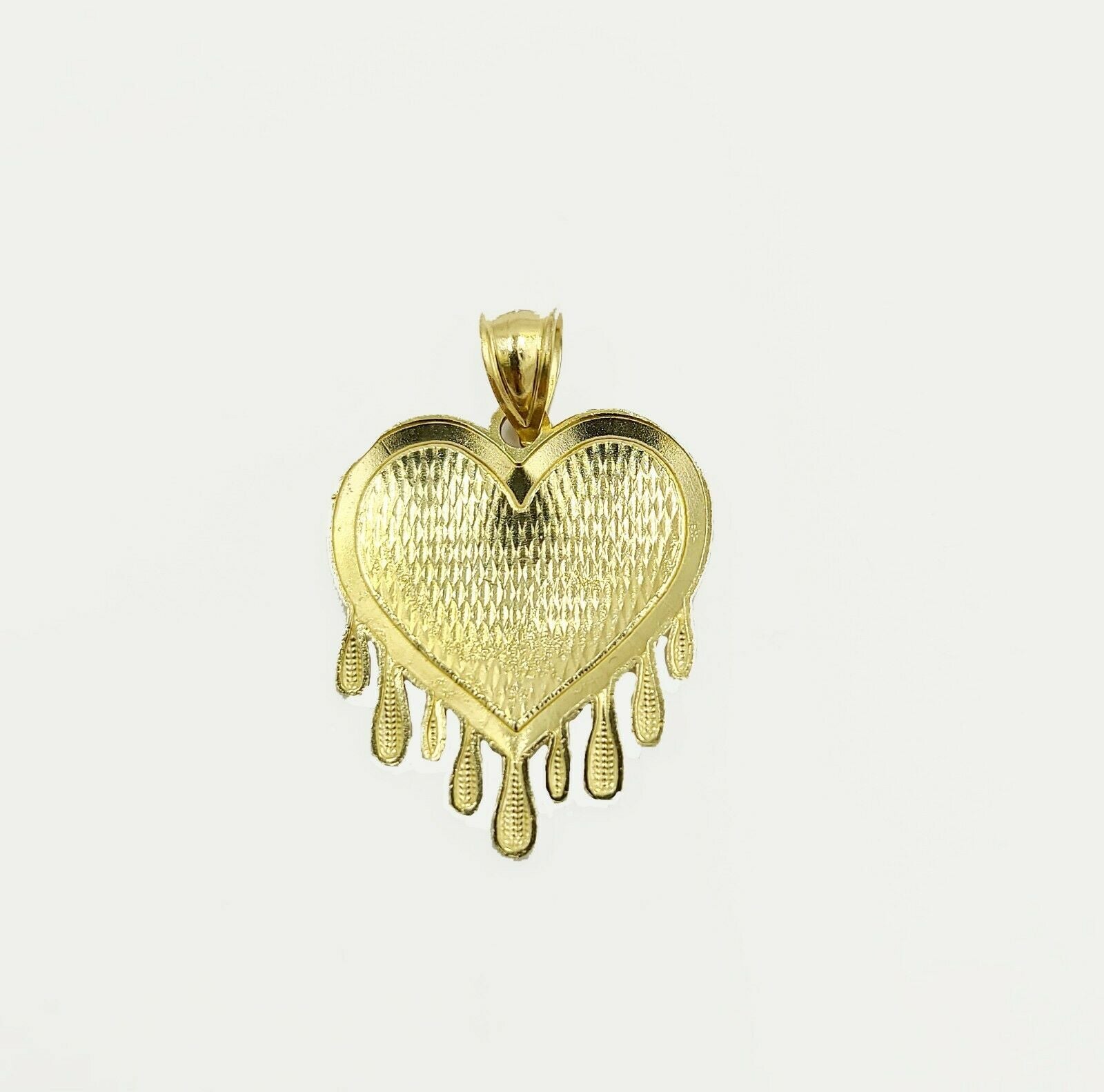 Real Gold Heart Pendant ladies Charm 10KT Yellow Gold Dripping Heart Love Oro
