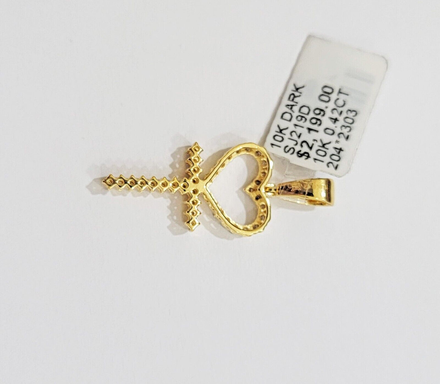 Ladies charm pendant Real 10k gold Natural Diamonds Heart Ankh Cross For Women