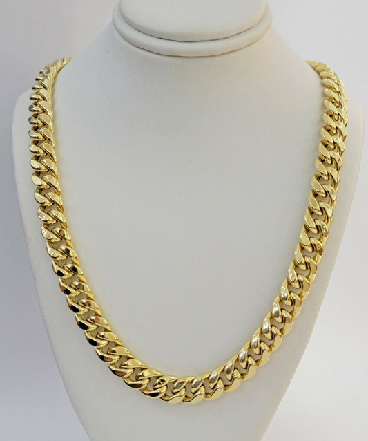 Real 14k Gold Chain 22 Inch Miami Cuban Link Necklace 9mm Strong Mens 14KT Gold