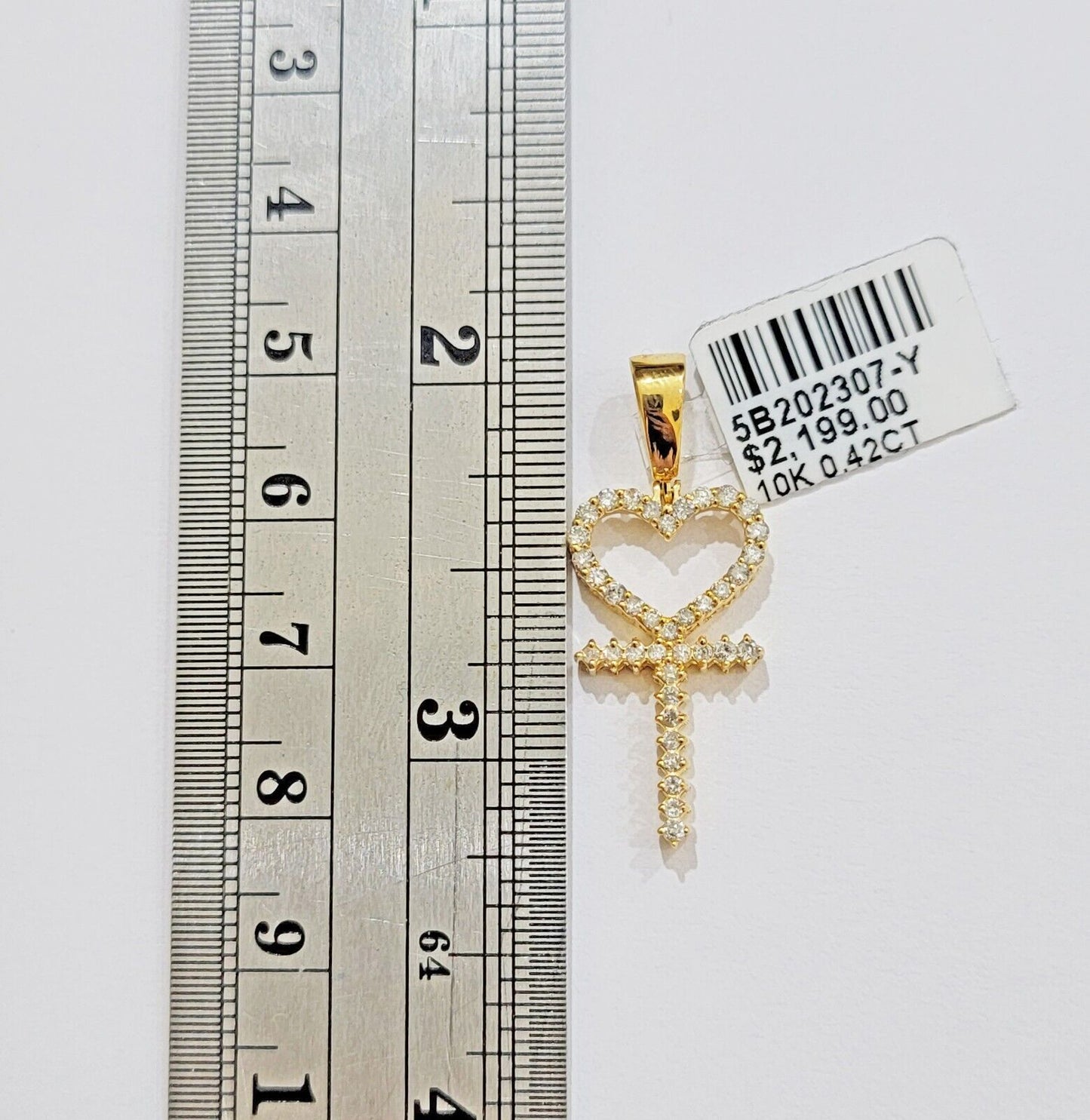 Ladies charm pendant Real 10k gold Natural Diamonds Heart Ankh Cross For Women