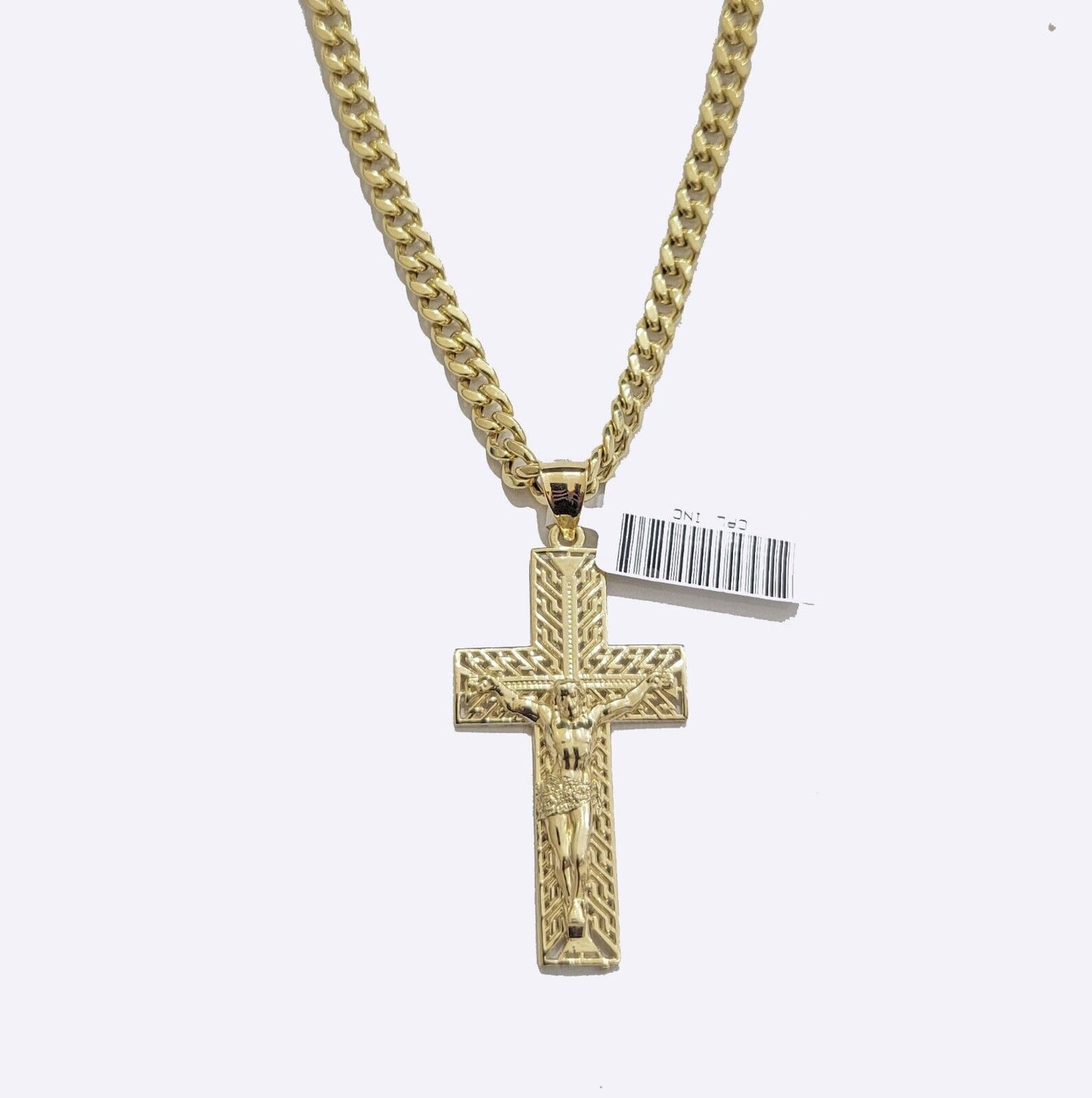 REAL 10k Yellow Gold Chain Cross Pendant Set Miami Cuban link Necklace 5mm 18-28