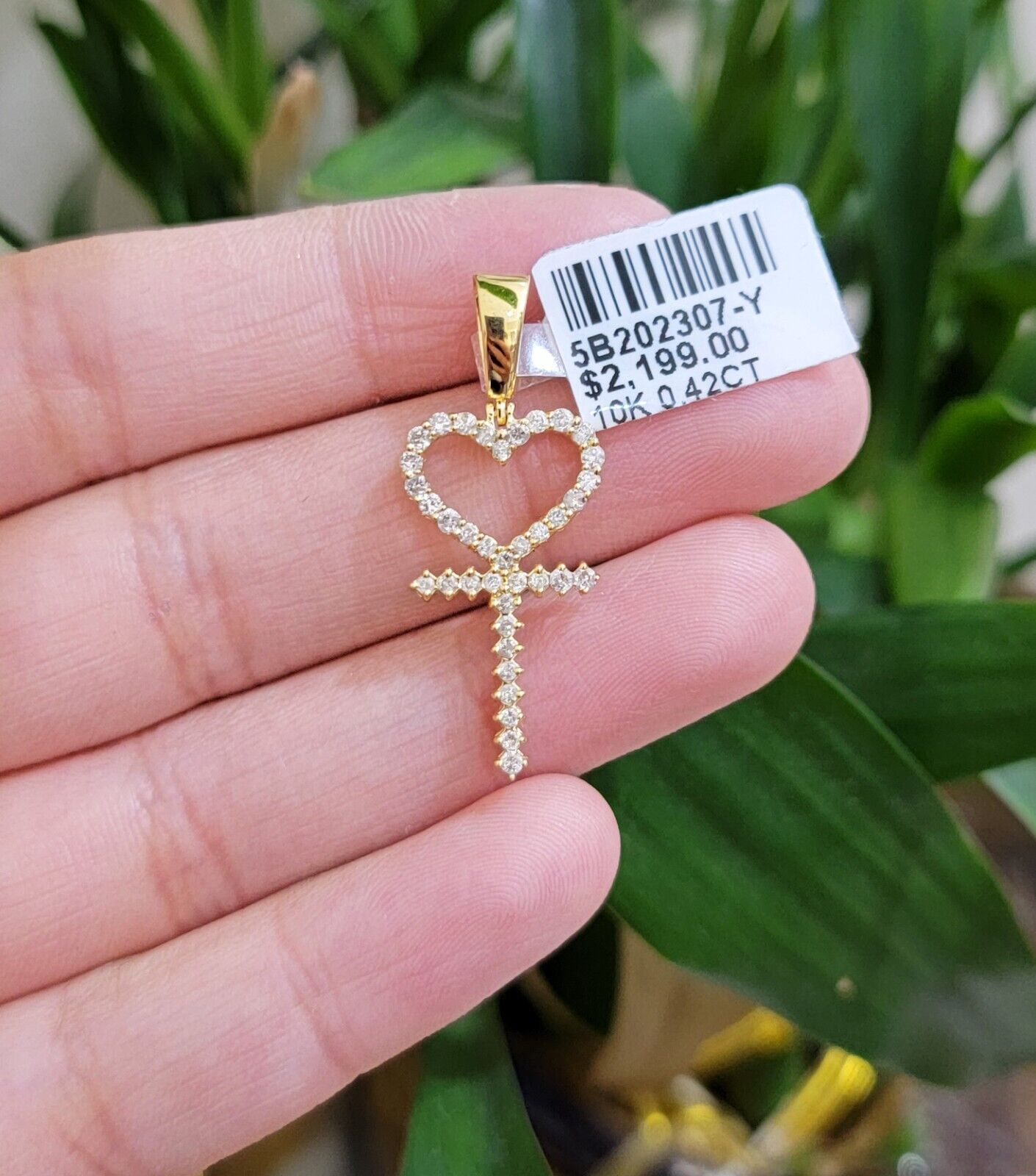 Ladies charm pendant Real 10k gold Natural Diamonds Heart Ankh Cross For Women