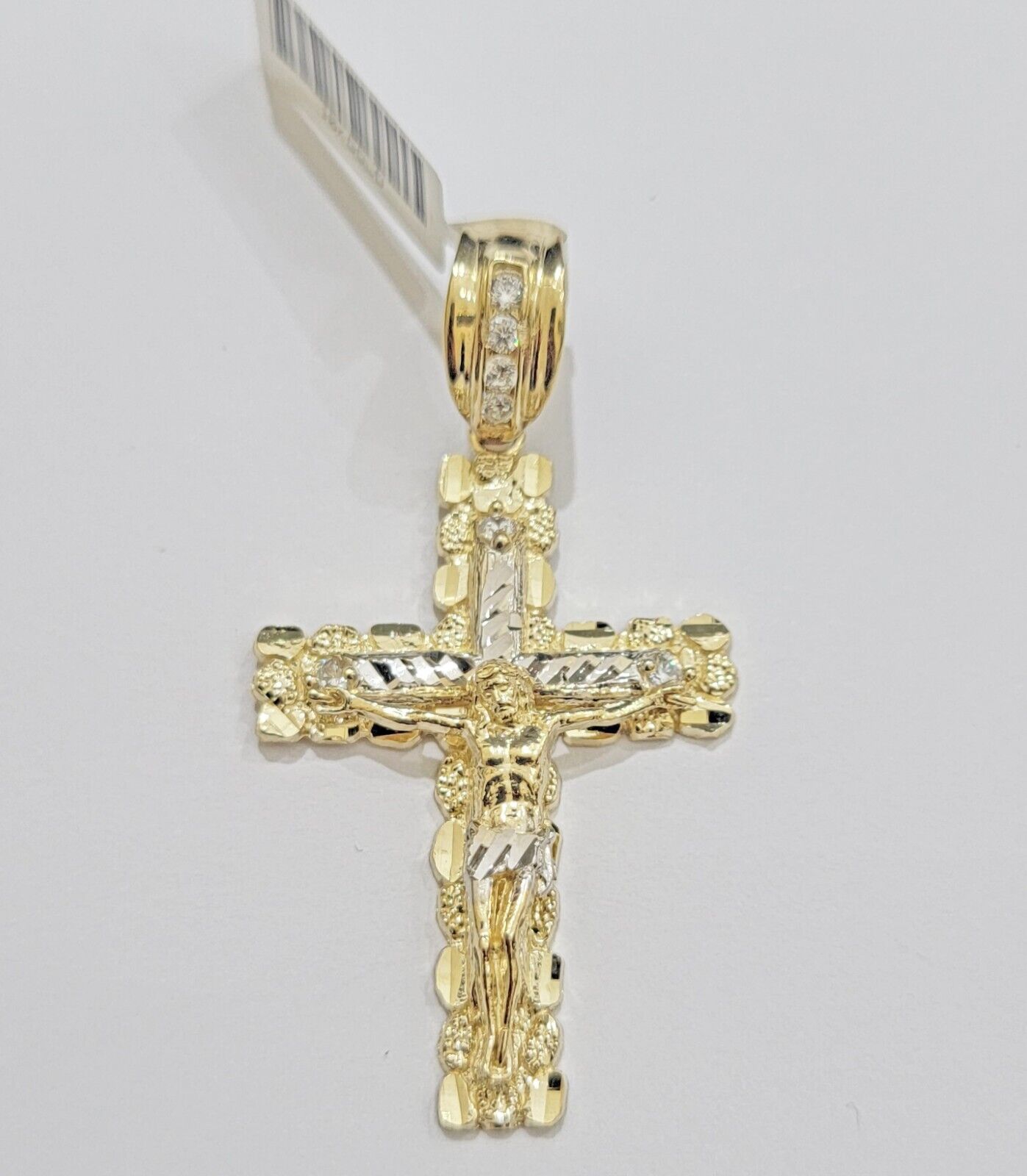 Real 10k Gold Nugget Cross pendant Cuban Link Chain Necklace 5mm 18" Choker Set