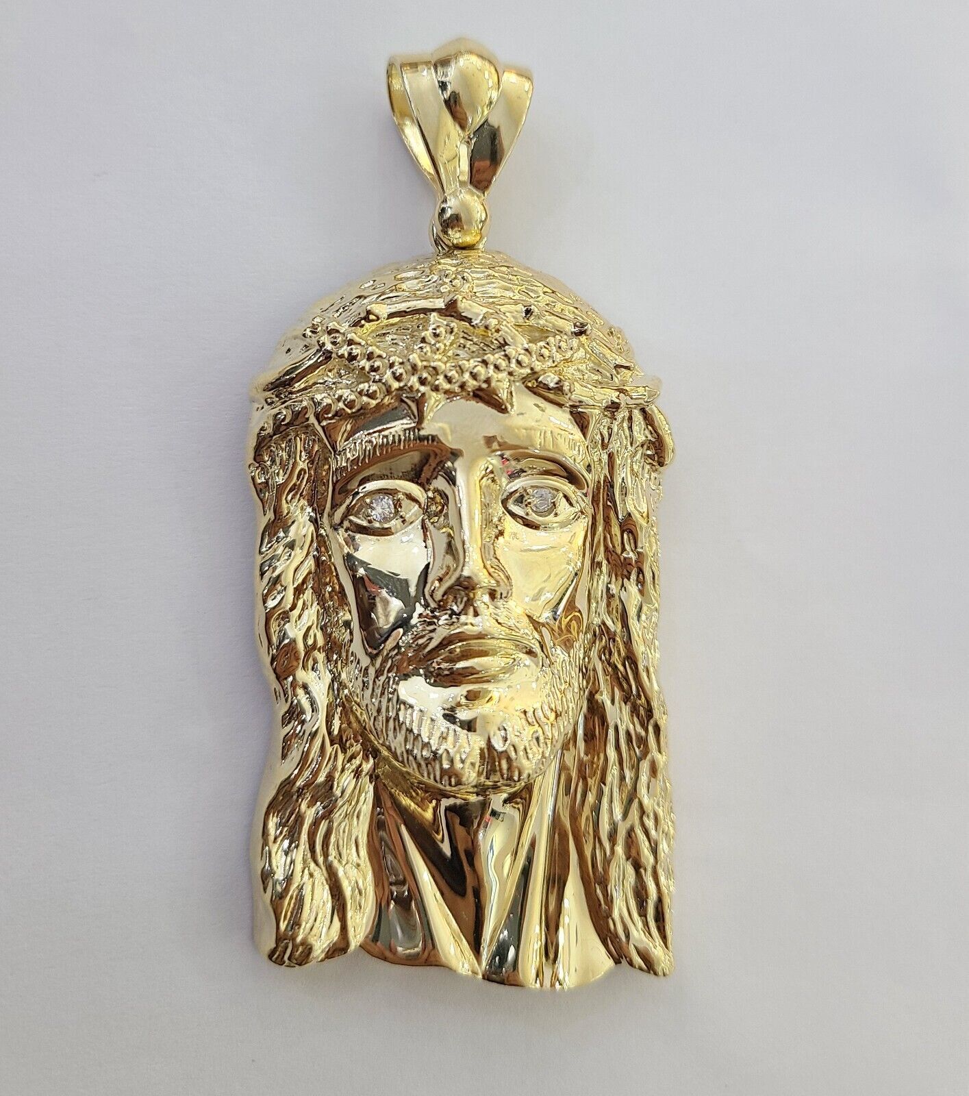 Real 14k Gold Pendant Jesus Head Charm 14kt Yellow Gold 3.1 Inch Long For Men's