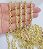 Real 14k Gold Rope chain 26 Inch 5mm Diamond Cuts 14kt Yellow Gold Men Women