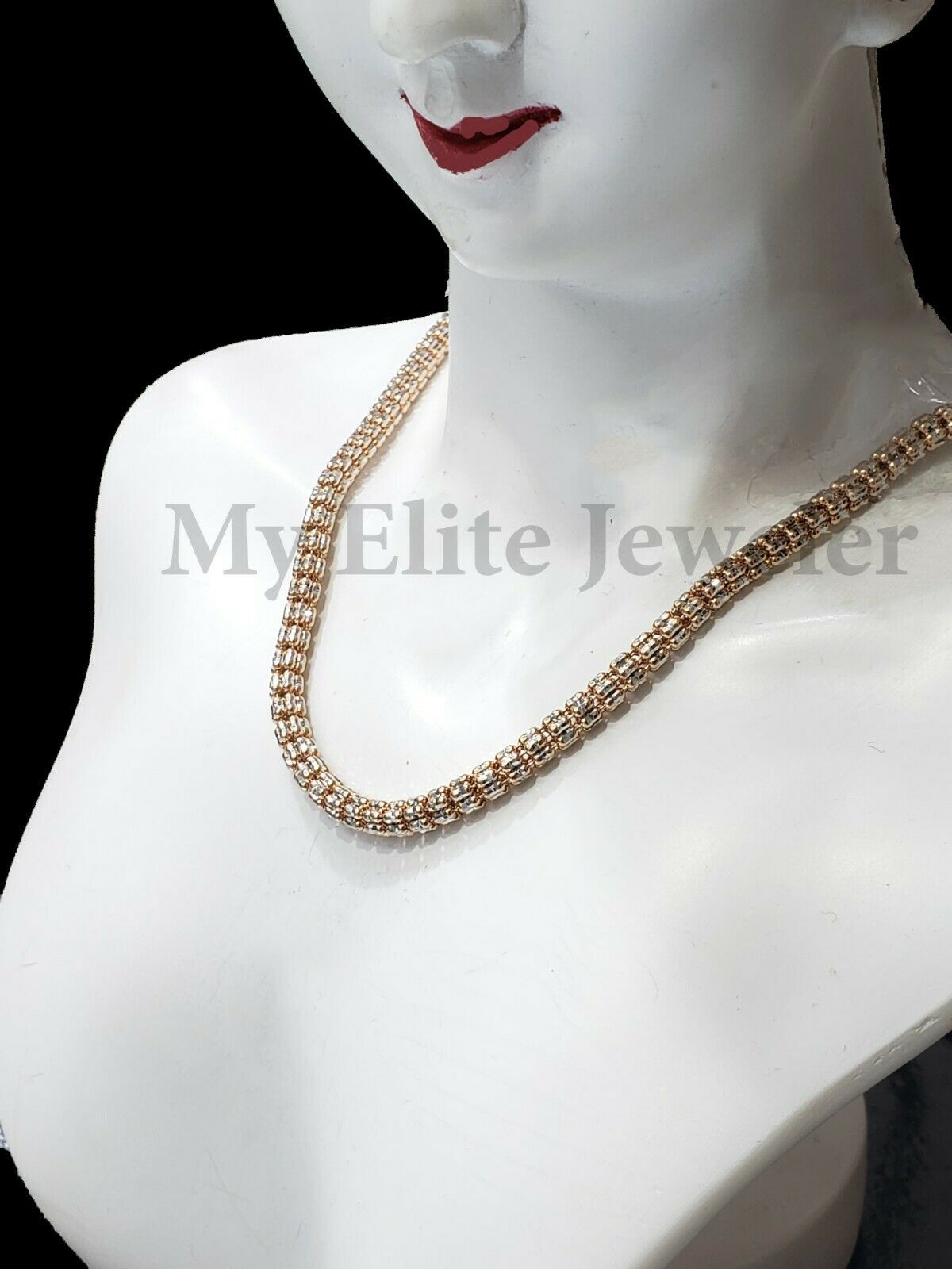 Gold Ladies Necklace 18 Inch 10k Rose Gold Tennis Chain Diamond Cut 100% GENUINE