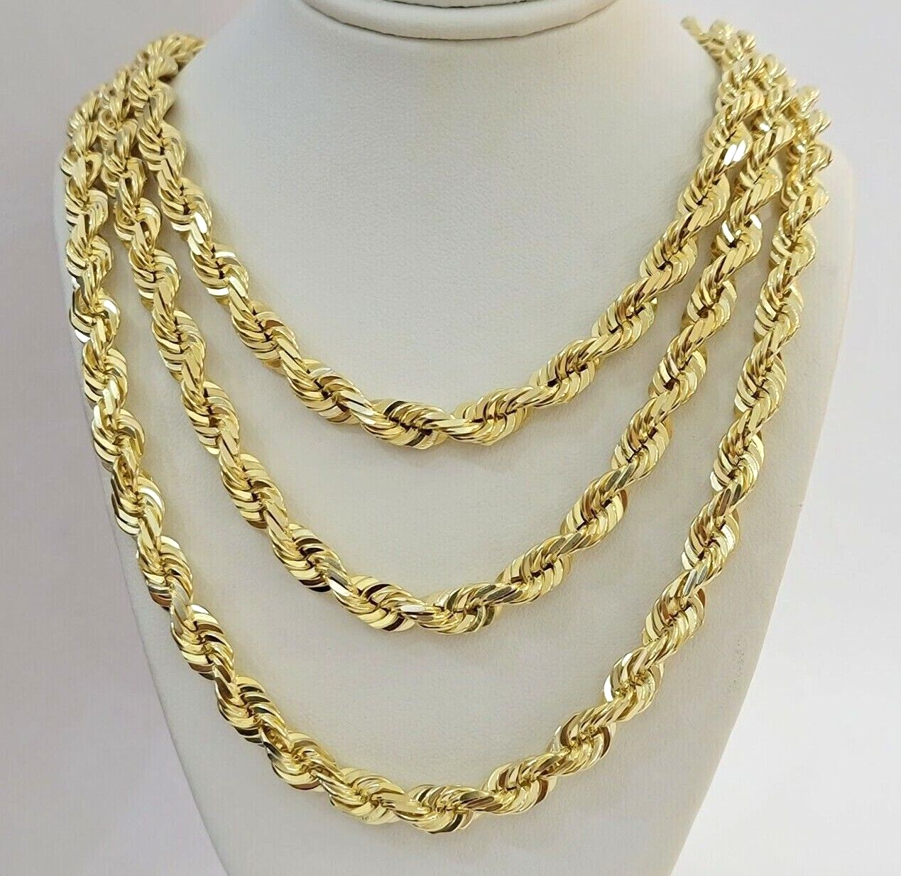 9mm Rope Chain Necklace 10k Yellow Gold 24" Inch Diamond Cuts Solid REAL 10KT