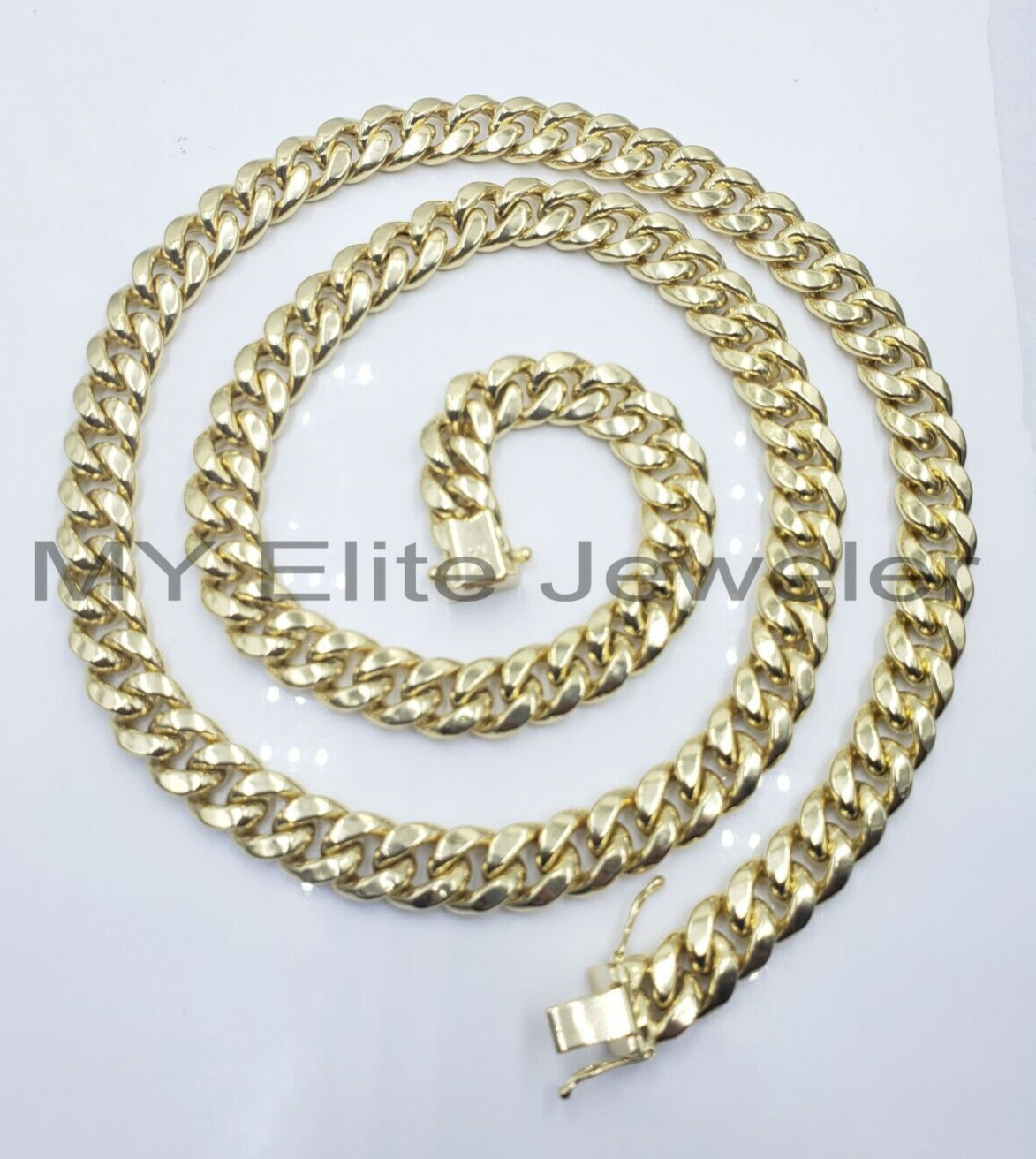 11mm 10k Yellow Gold Chain Necklace Miami Cuban Link  22" Inch Box lock REAL 10K