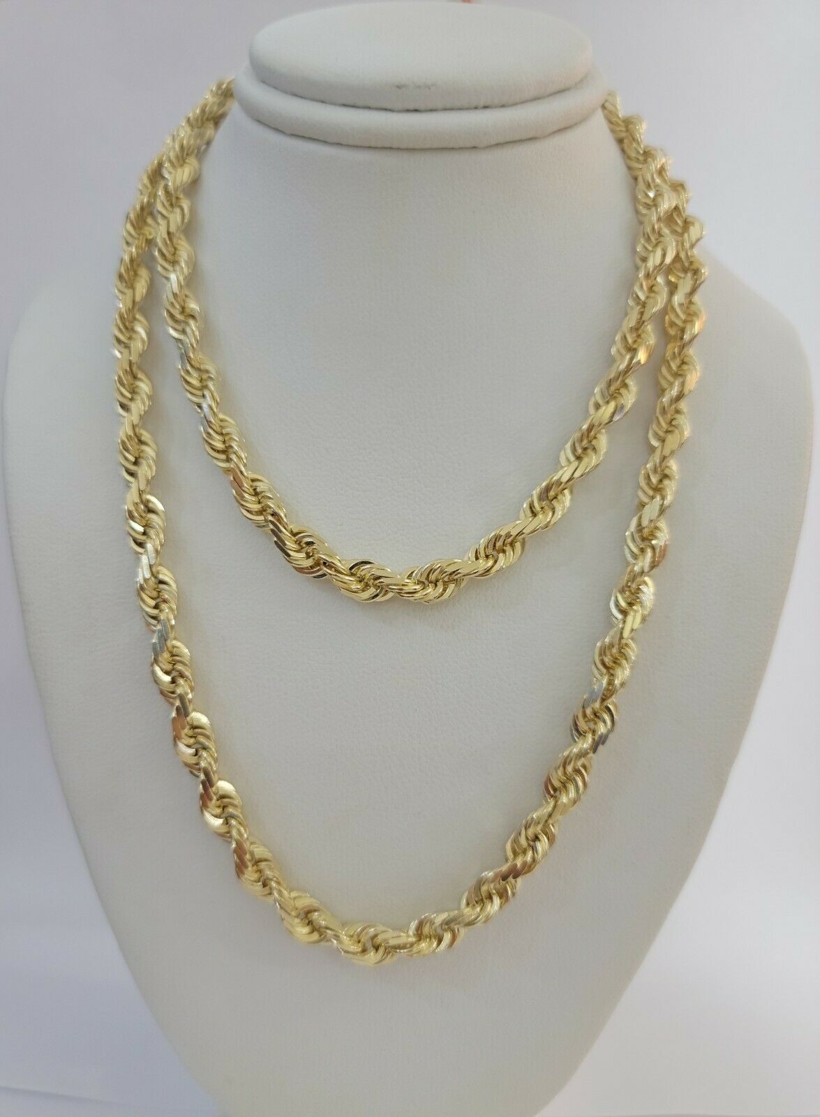 REAL 14k Gold Rope Necklace 6mm Chain, 14 Kt Yellow Gold 22" Diamond Cut, SOLID