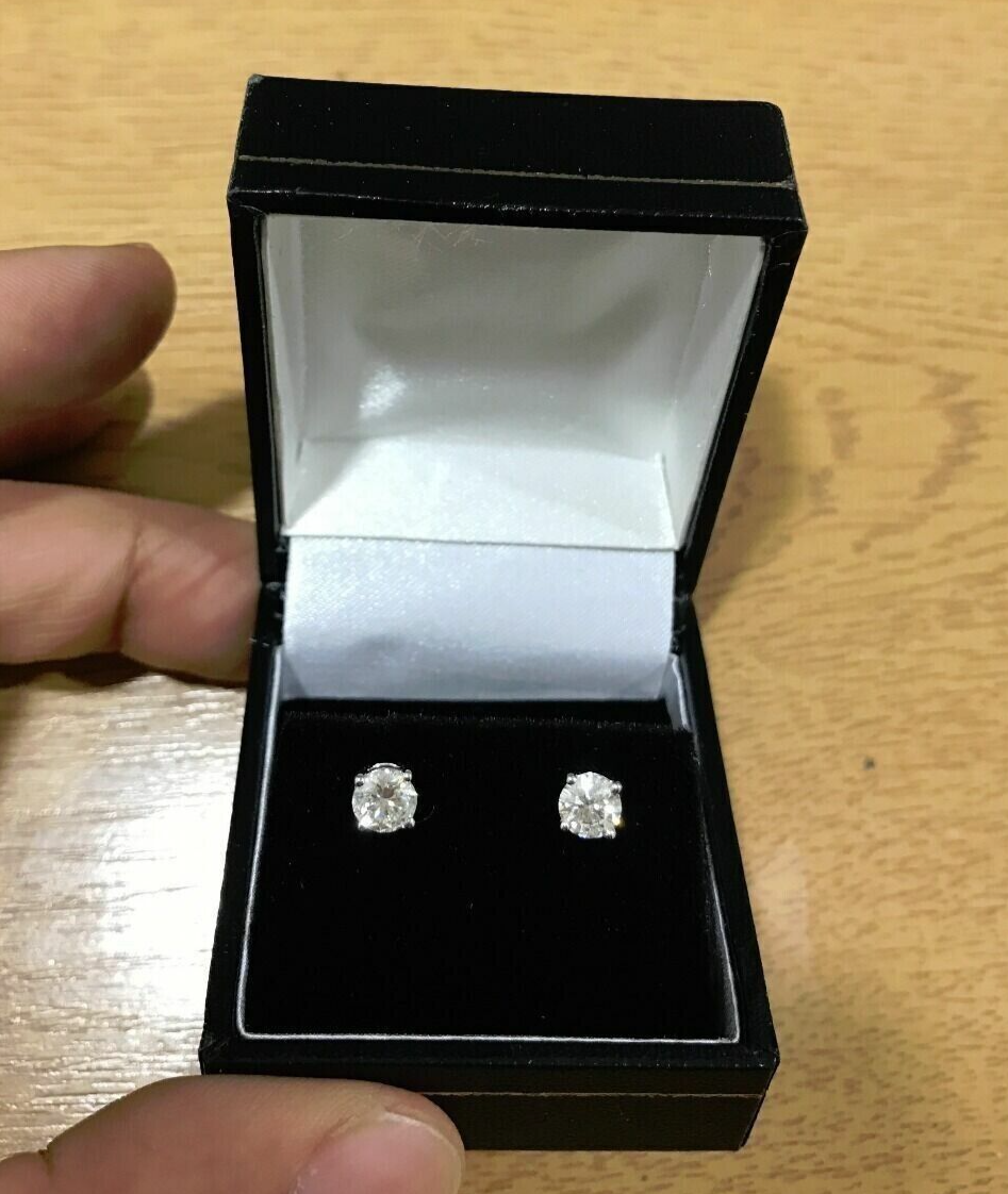 Real 2CT Round Brilliant Cut Diamond Stud Earring In 14K Gold Lab Created VS ADJUSTED LISTING