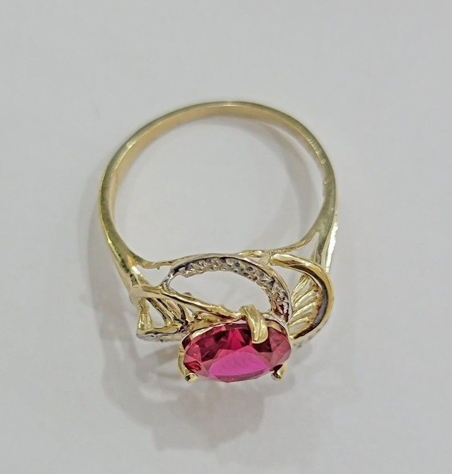 10k Yellow Gold Ladies Ruby Red Ring Womens Casual Band SALE Real 10kt Brand New