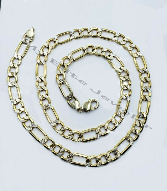 REAL 10k Yellow Gold Figaro Chain Necklace 30 Inch Cuban Link Diamond Cut 8.5 MM