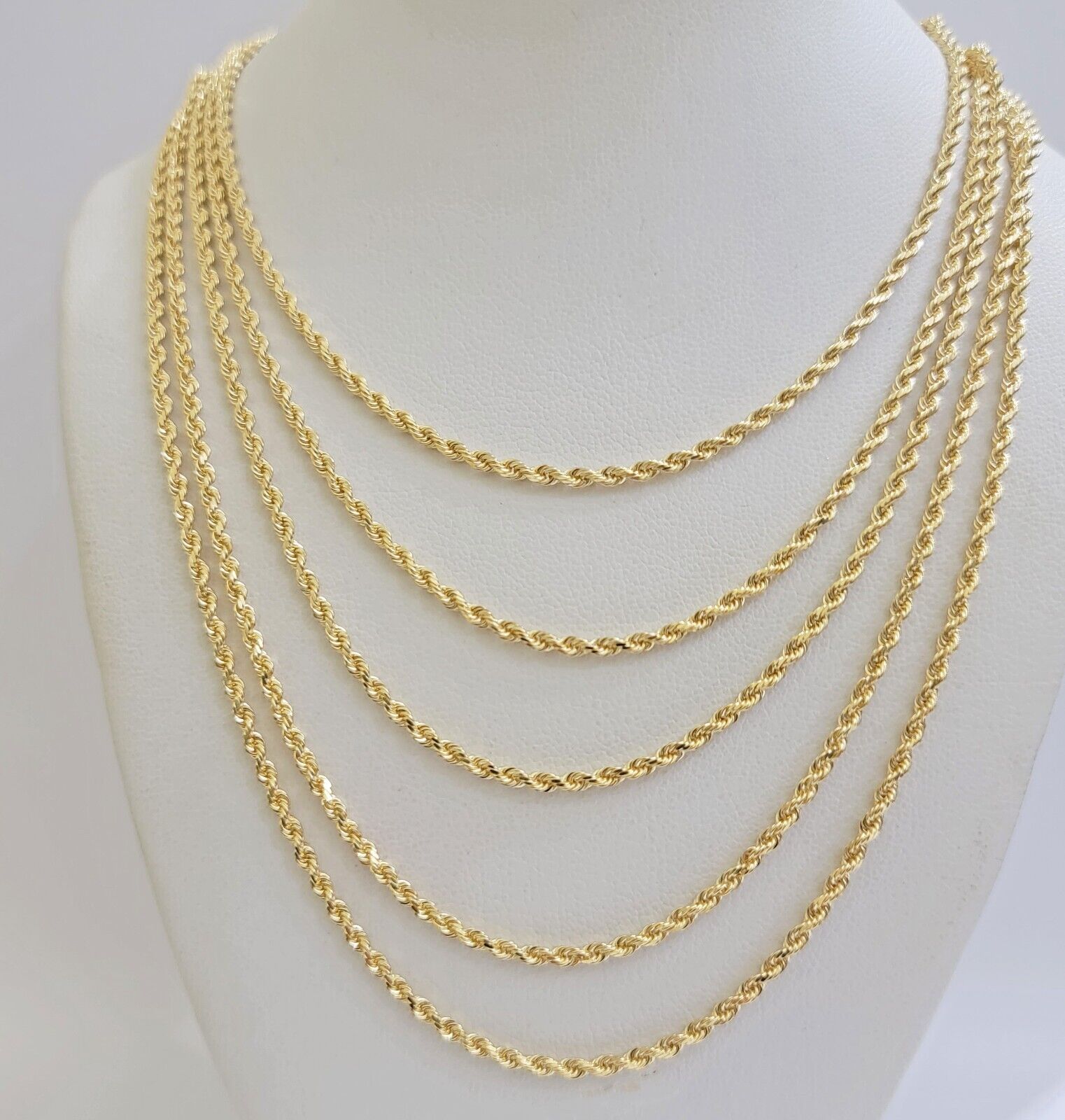 Real 18k Yellow Gold Rope Chain Necklace 2mm 18 Inch Ladies Women Solid 18 KT
