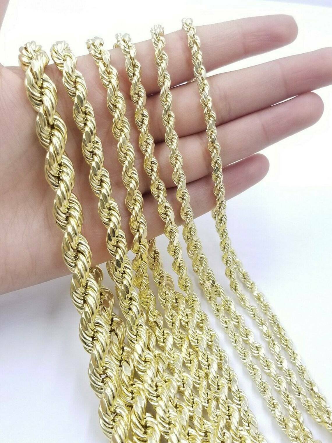 Solid 10k Yellow Gold Rope Chain Pendant Necklace 4mm-10mm Diamond Cut 18"-30"