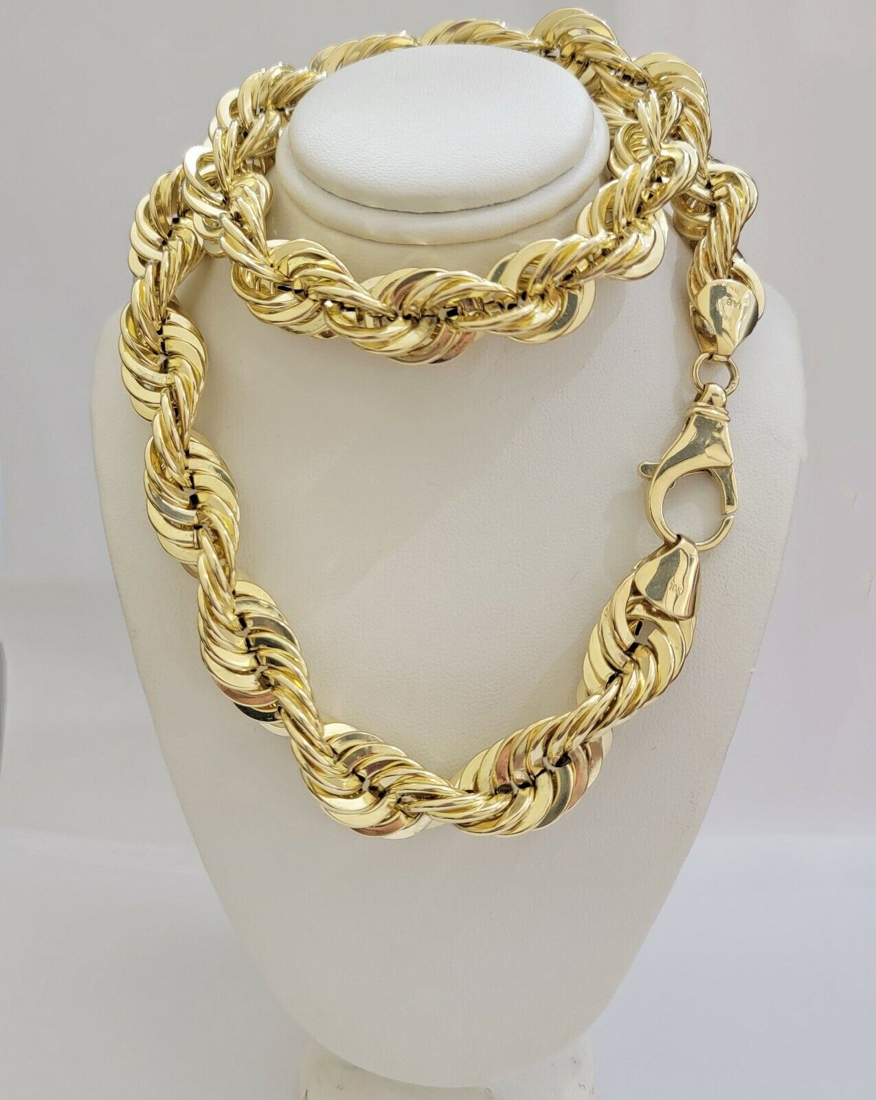 REAL 10K Yellow Gold Rope Chain Necklace 15MM 22" Inch Choker Diamond Cut SALE