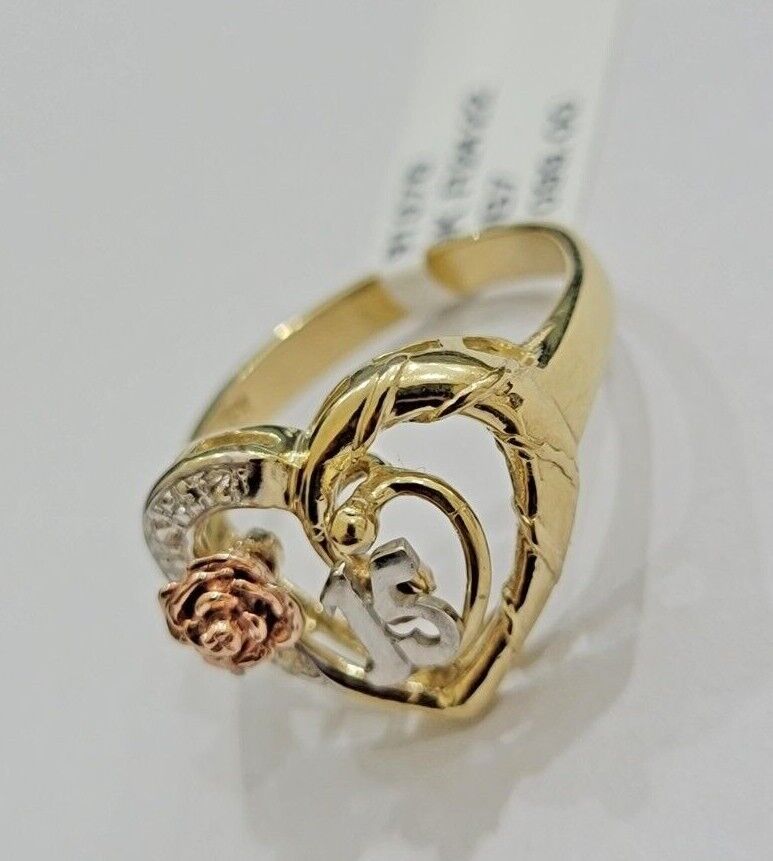 Ladies Ring 10k Gold Quinceanera 15 Anos Year Girls 10KT Yellow Hearts REAL SALE