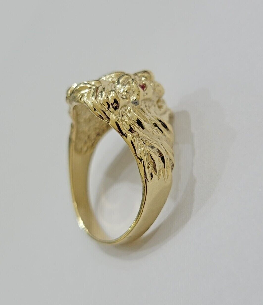 10k Solid Yellow Gold Men's Lion Roaring Ring Casual Style 10kt Red Eye New SALE