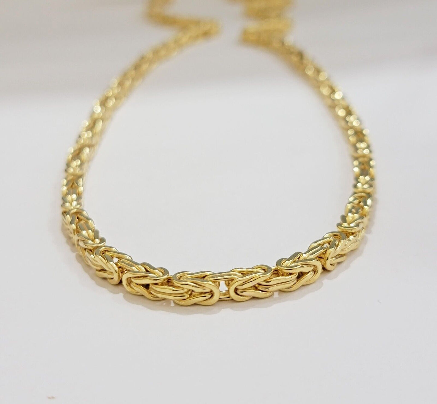 Real 14k Gold Necklace Byzantine Chain 22 Inch Lobster 4mm Mens 14kt Yellow Gold