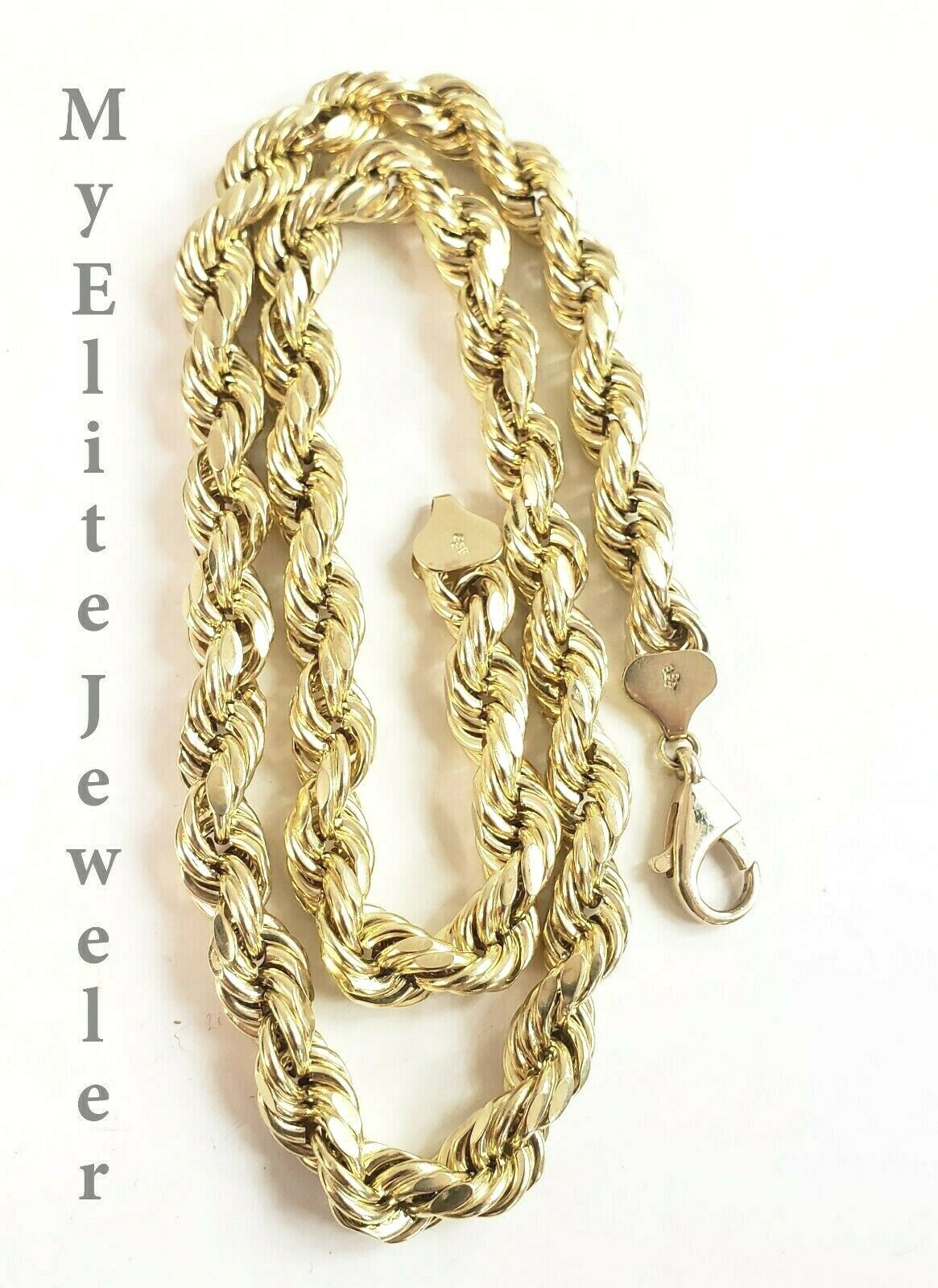 10K Gold Rope Chain Necklace 20 Inch 8mm Yellow Gold Lobster Lock , REAL GOLD
