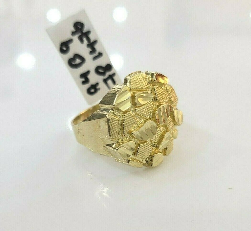 SOLID 10k Yellow Gold Nugget Ring Pinkey / Casual Mens Band Round, Unique style