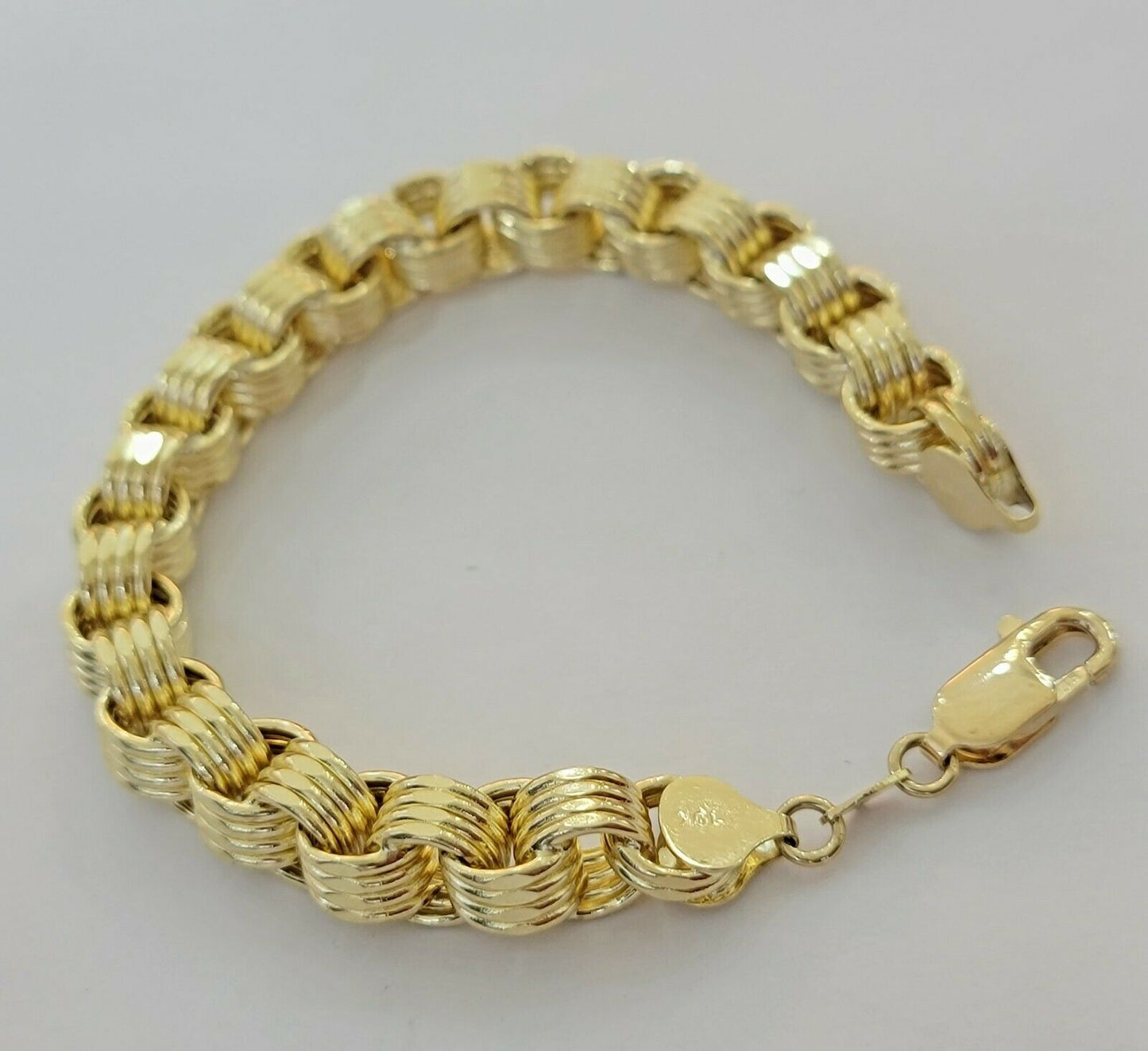 Real 10k Gold Mens Bracelet Byzantine Box 9" 9mm 10kt Yellow Gold Thick, Lobster