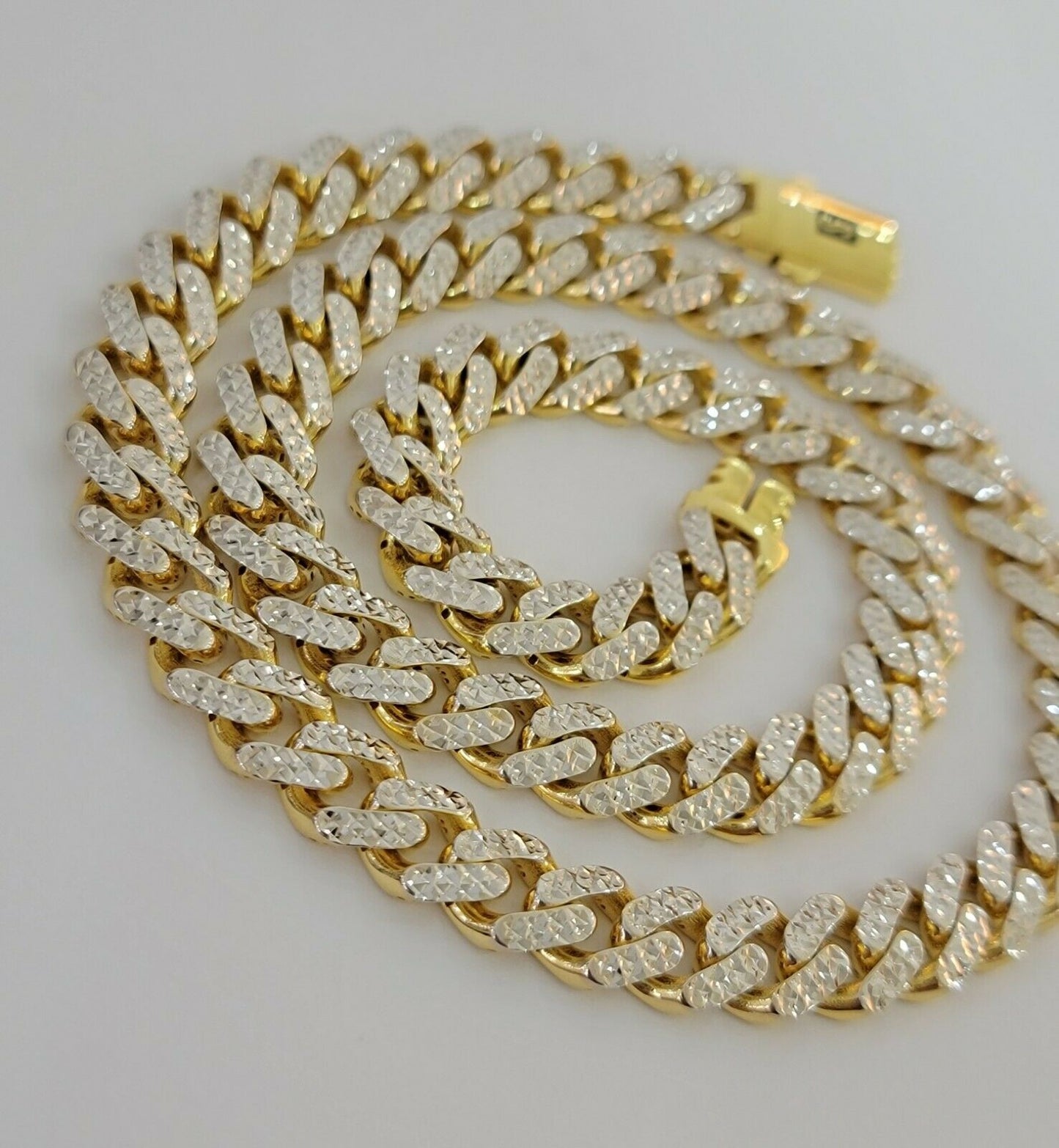 10k Gold Monaco Chain Necklace 10mm 22" Two-tone Diamond Cut REAL 10kt Gold SALE