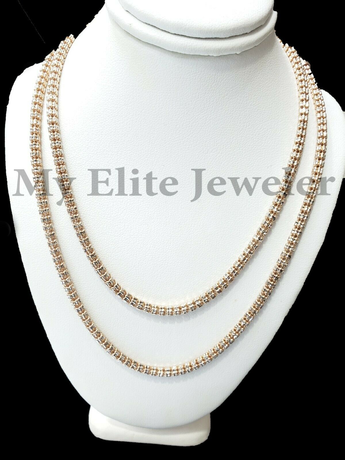 Tennis Gold Necklace 10k Rose Gold Ladies Chain Diamond Cut 16 Inch 100% GENUINE