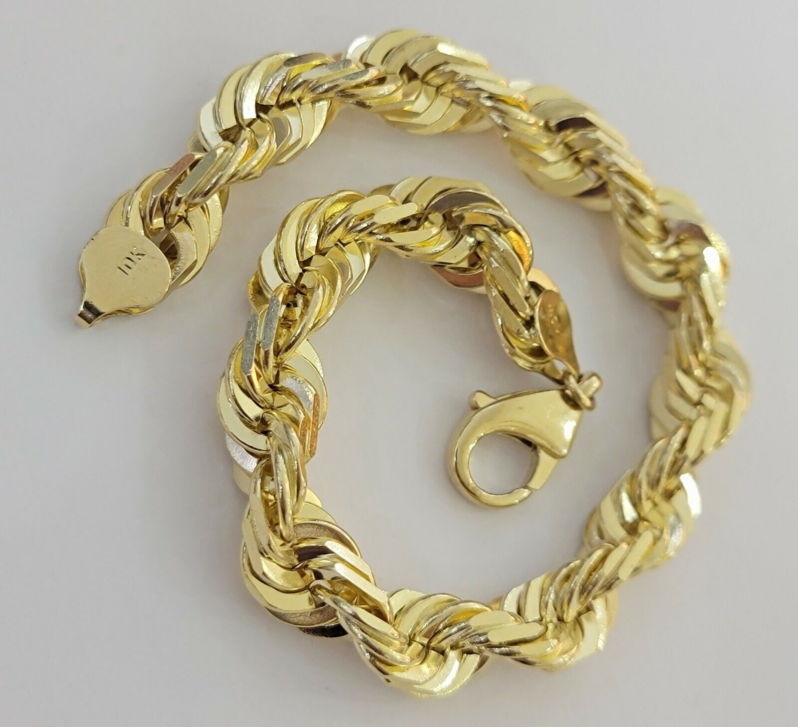 10mm 10k Yellow Gold Rope Bracelet Mens 9