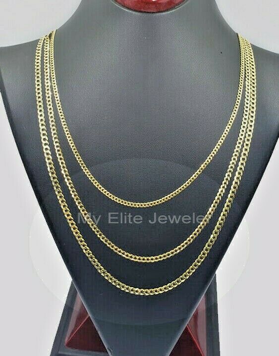 Solid 14k Yellow Gold Chain Necklace Cuban Curb Link Men Ladies 2-4mm 18-28 Inch