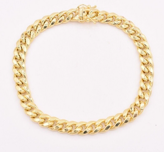 ladies 14k Bracelet Miami Cuban Link 7mm 7" Inch Real 14kt Yellow Gold For Women