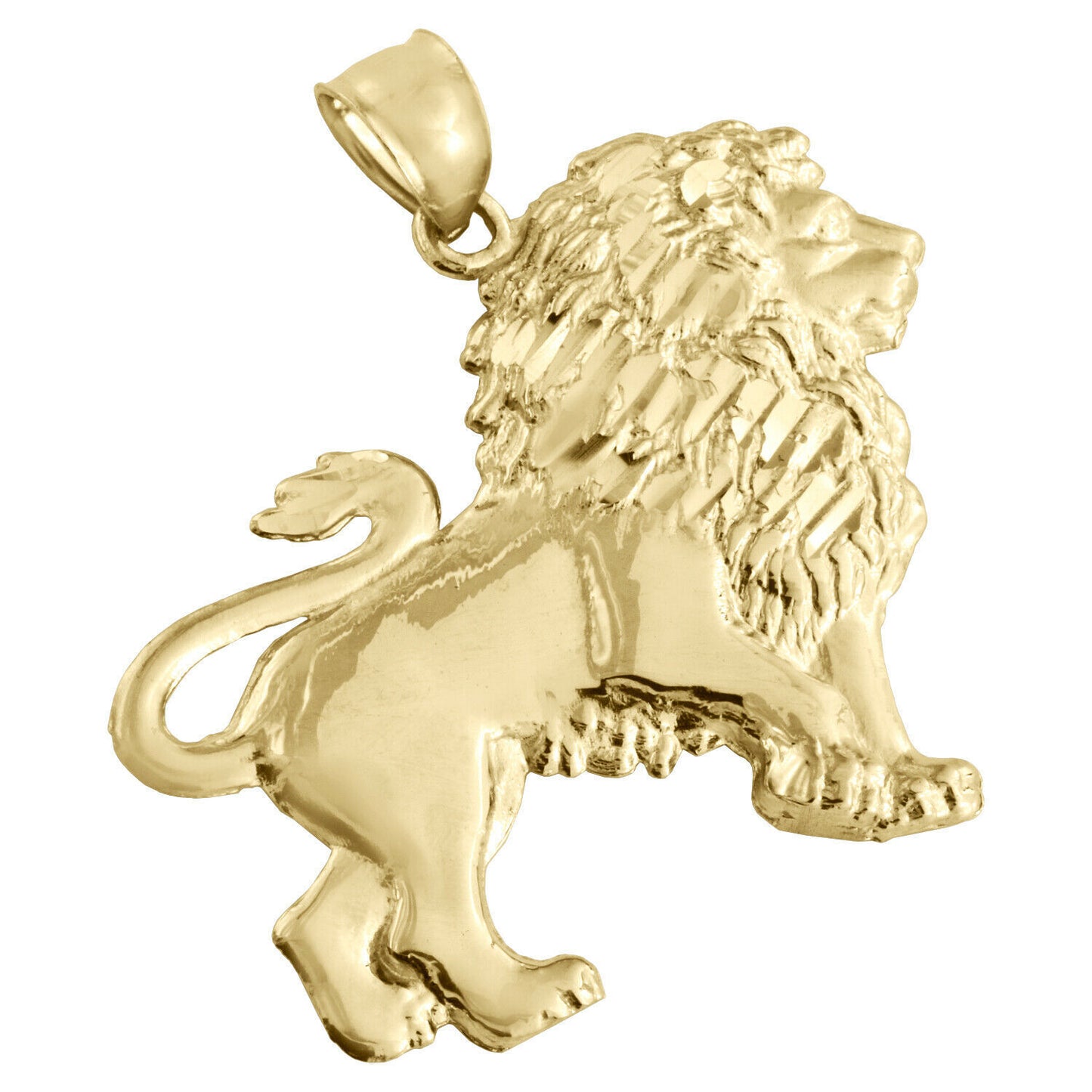 Real 10K Yellow Gold Lion Body Pendant Two Tone Full Walking Unisex 1.50" Charm