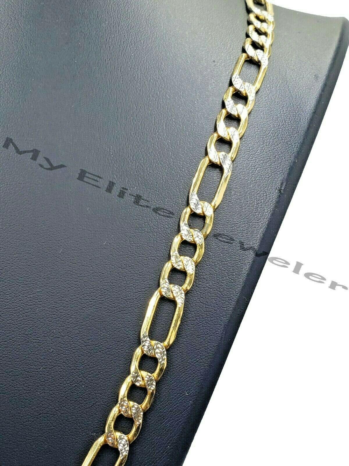 10k Gold Figaro Chain Bracelet SET 26" 9Inch 8mm REAL Cadena de oro para hombre